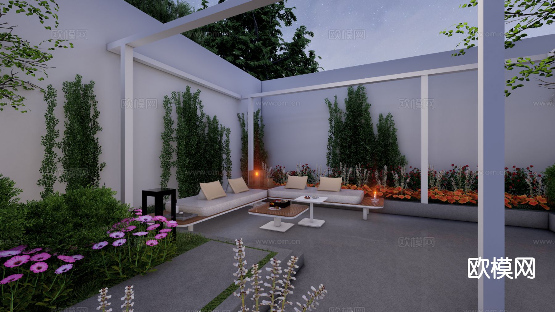 庭院景观 下沉花园空间su模型下载（渲染图2）