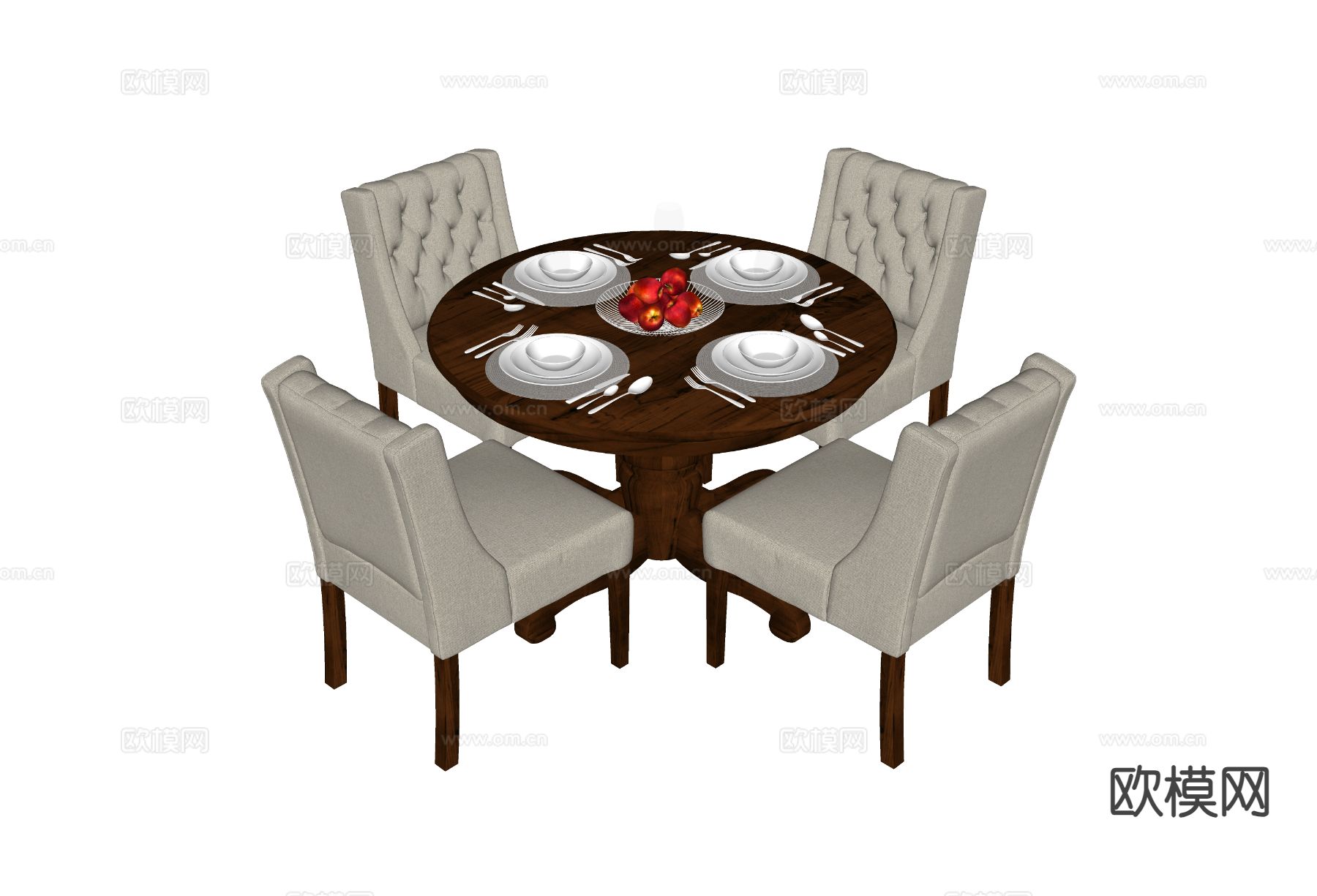 欧式餐桌椅 圆桌su模型下载（渲染图1）