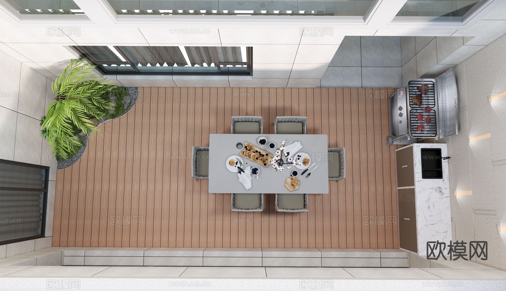 庭院下沉空间su模型下载（渲染图3）