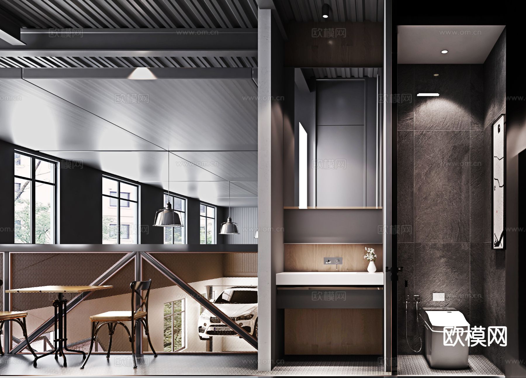 工业风汽修店3d模型下载（渲染图2）