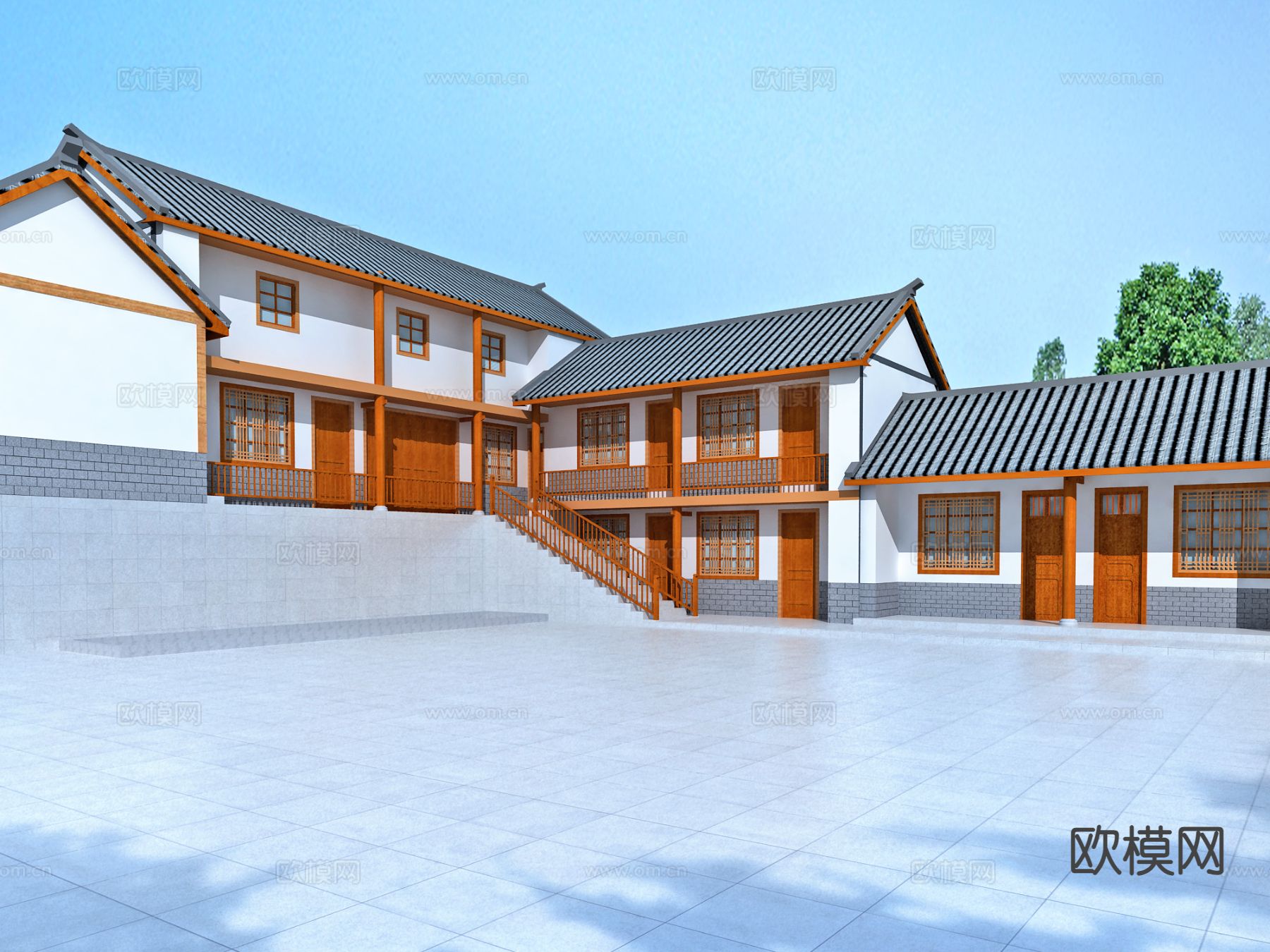 新中式古建 四合院3d模型下载（渲染图2）