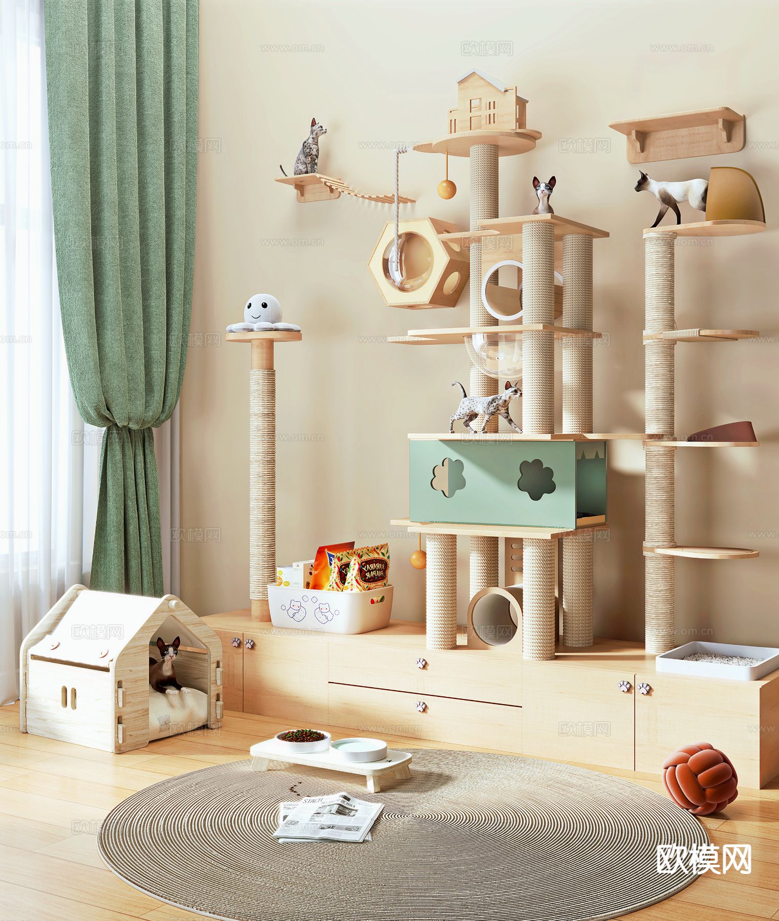 爬猫架 猫舍 猫砂盆su模型下载（渲染图2）
