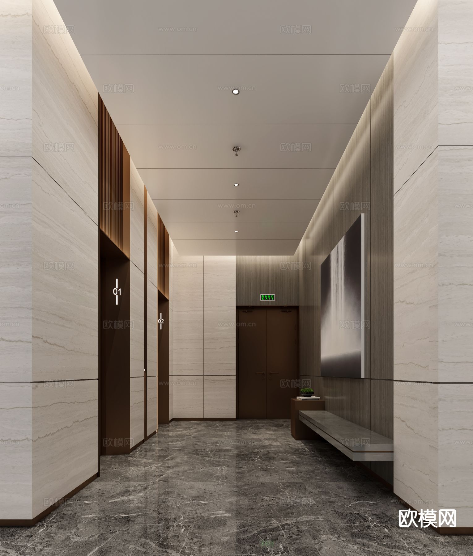 现代办公室电梯间 电梯厅3d模型下载
