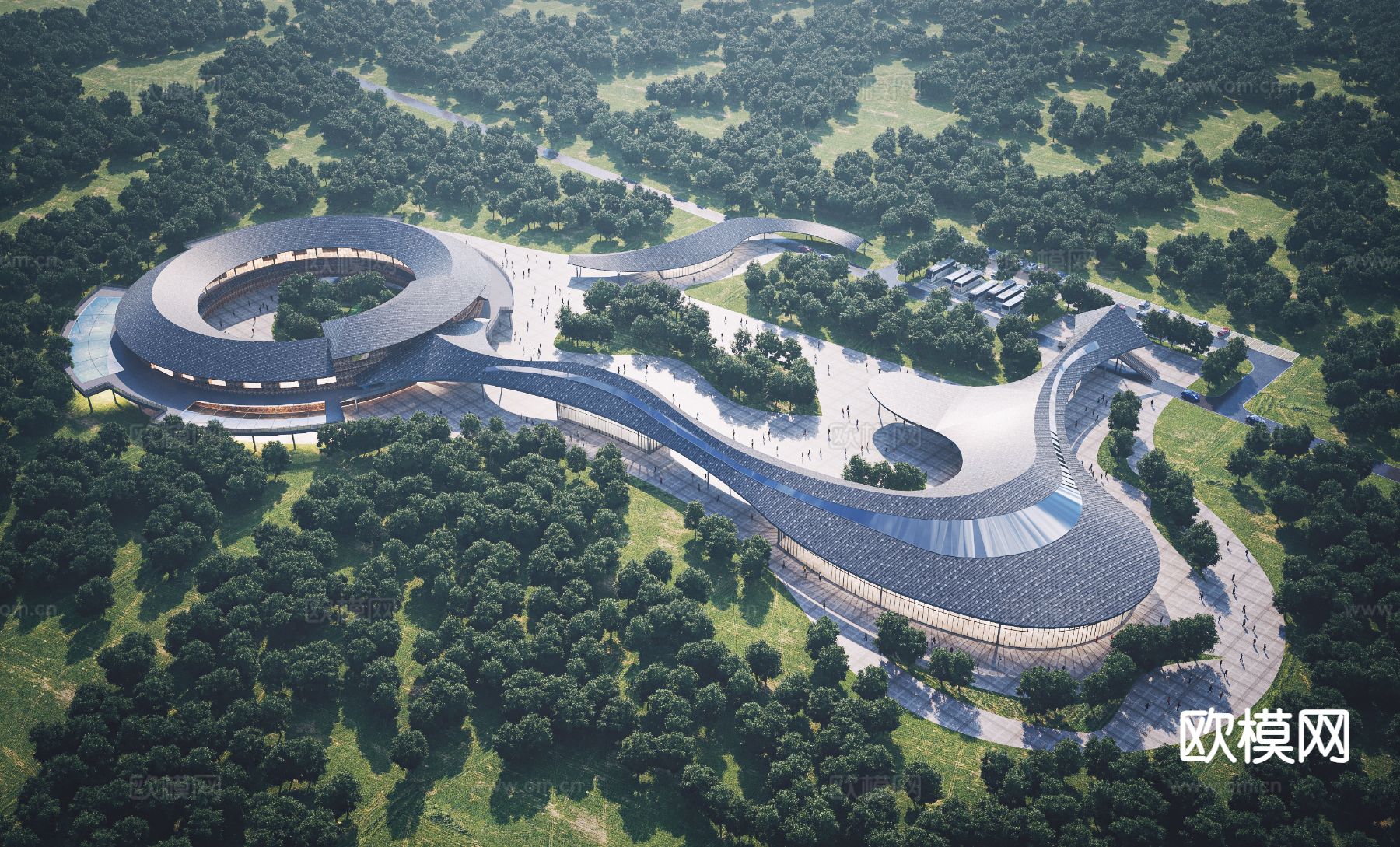 新中式会所鸟瞰 度假村3d模型下载