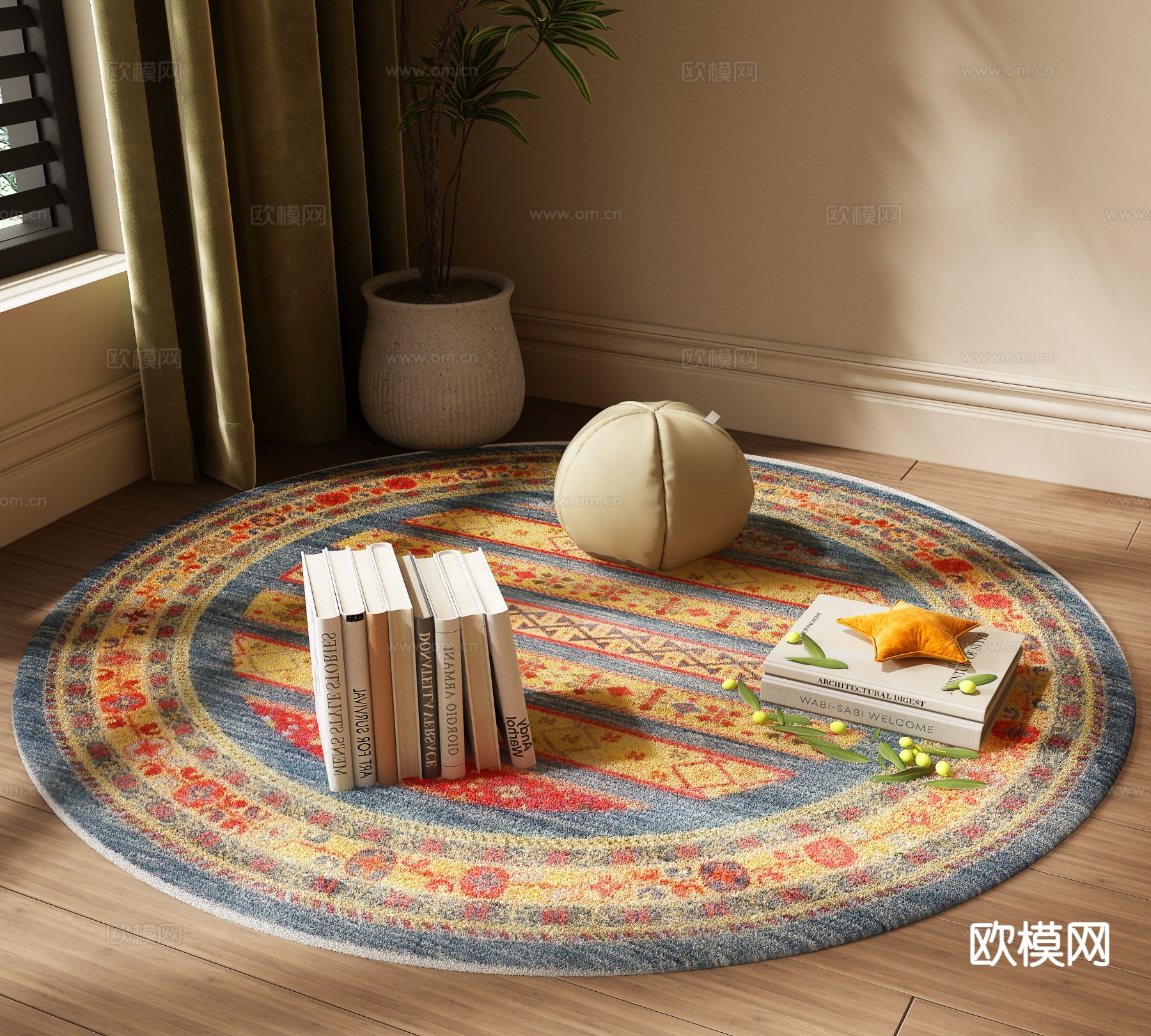 美式地毯 圆形地毯 圆毯3d模型下载