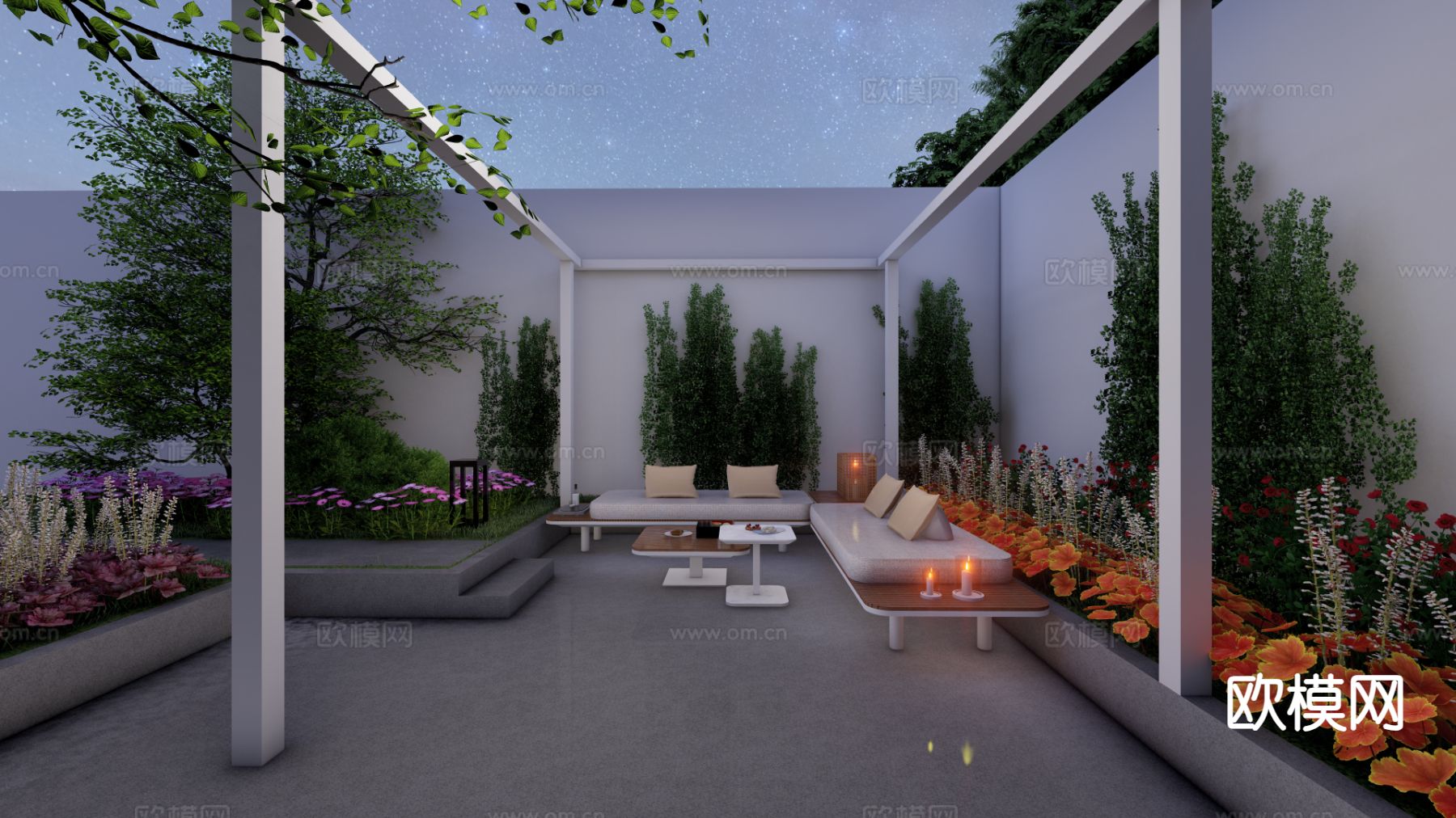 庭院景观 下沉花园空间su模型下载（渲染图3）