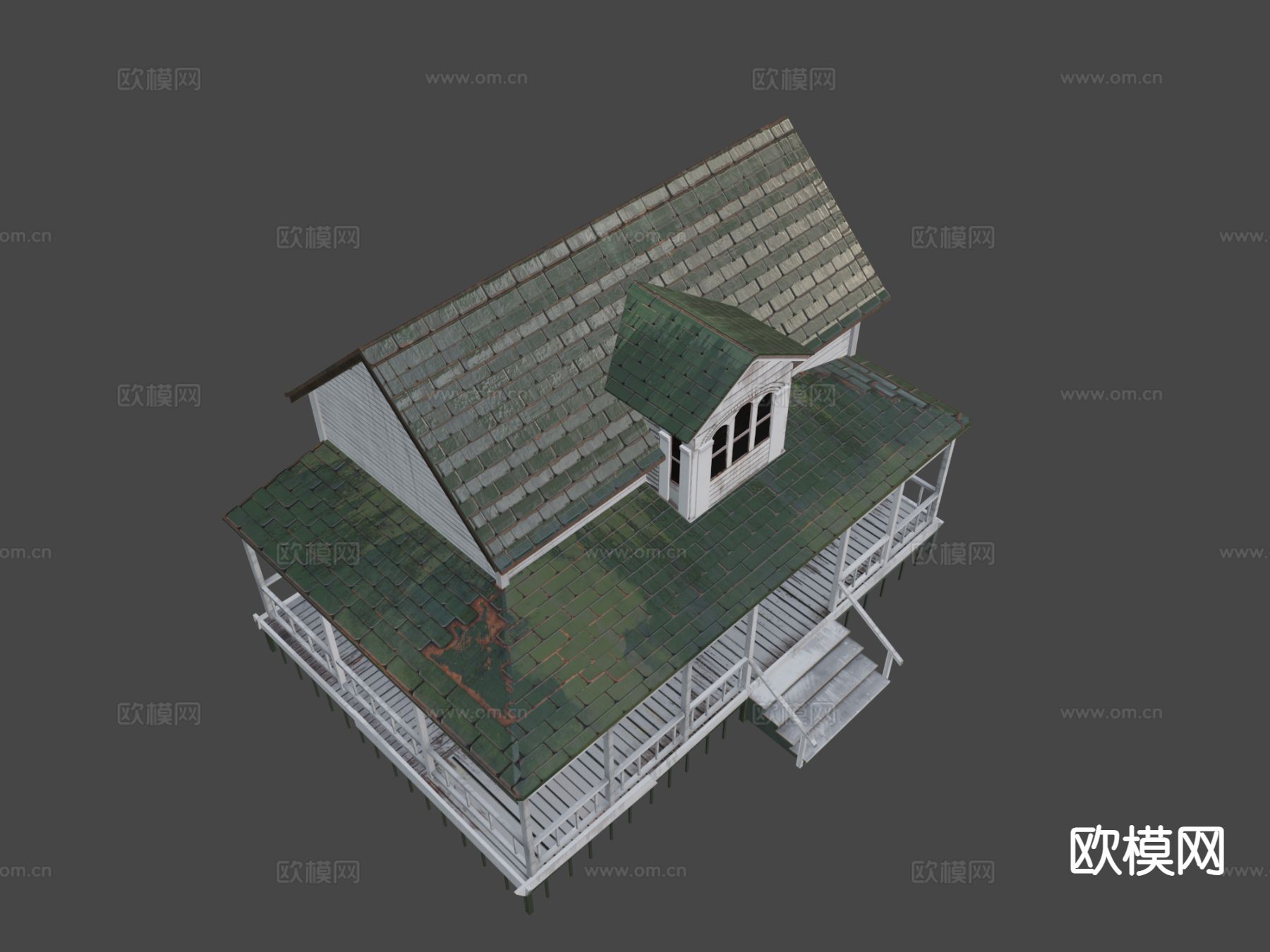 美式别墅外观3d模型下载（渲染图2）