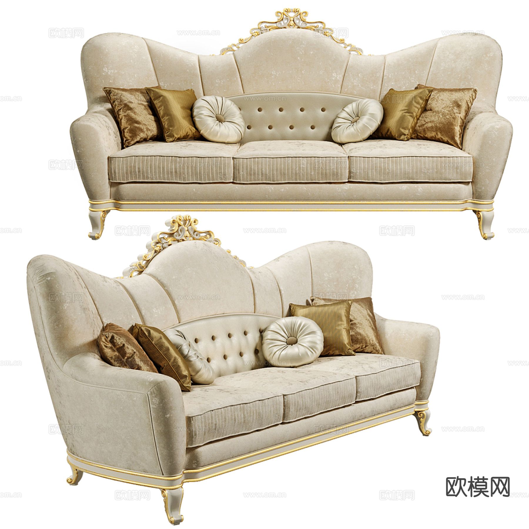 欧式三人沙发3d模型下载