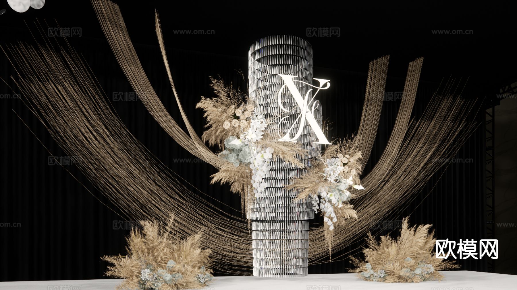 香槟色线帘 婚礼场景su模型下载（渲染图3）