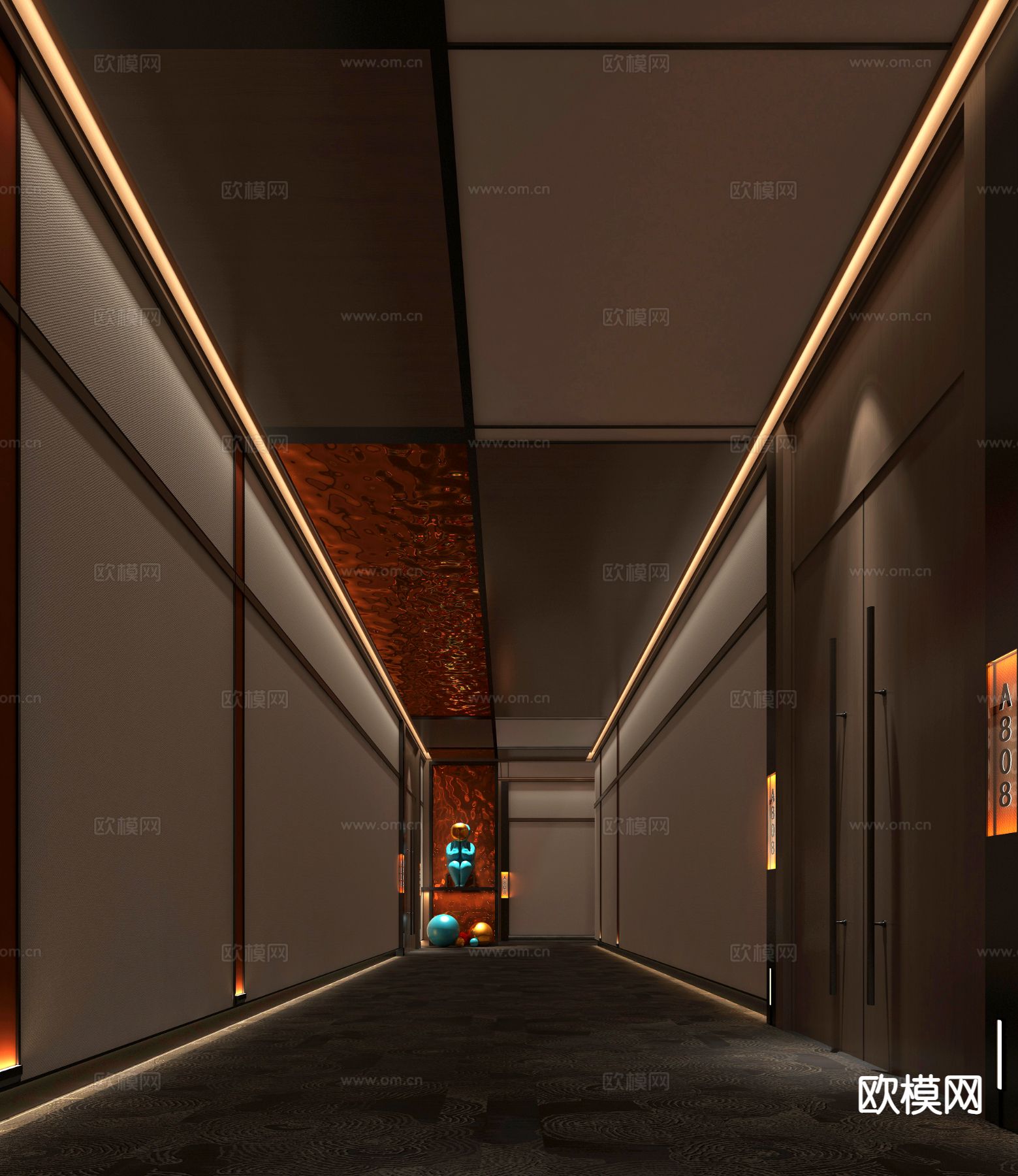 现代酒店过道 走廊3d模型下载（渲染图2）