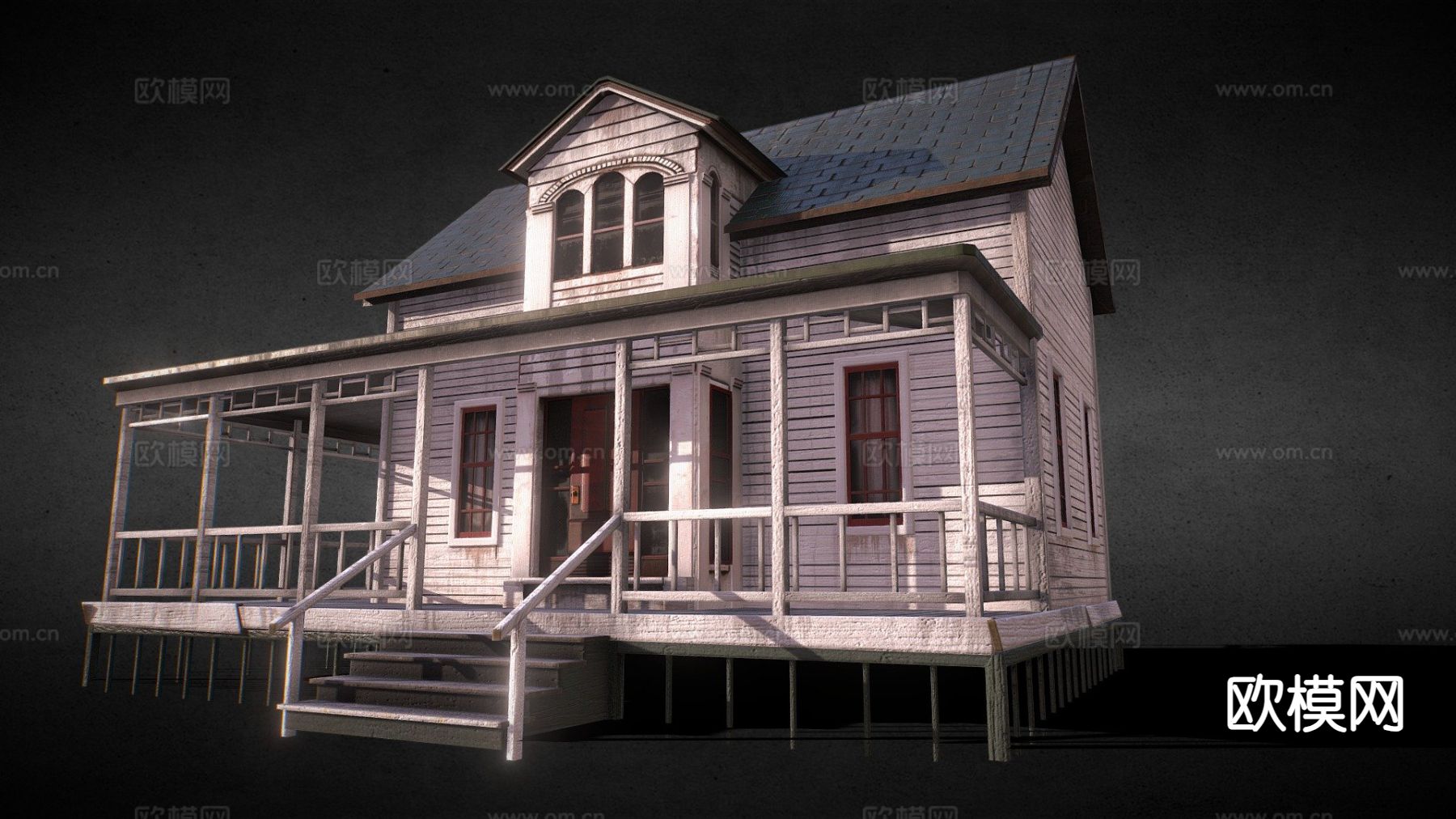 美式别墅外观3d模型下载（渲染图1）