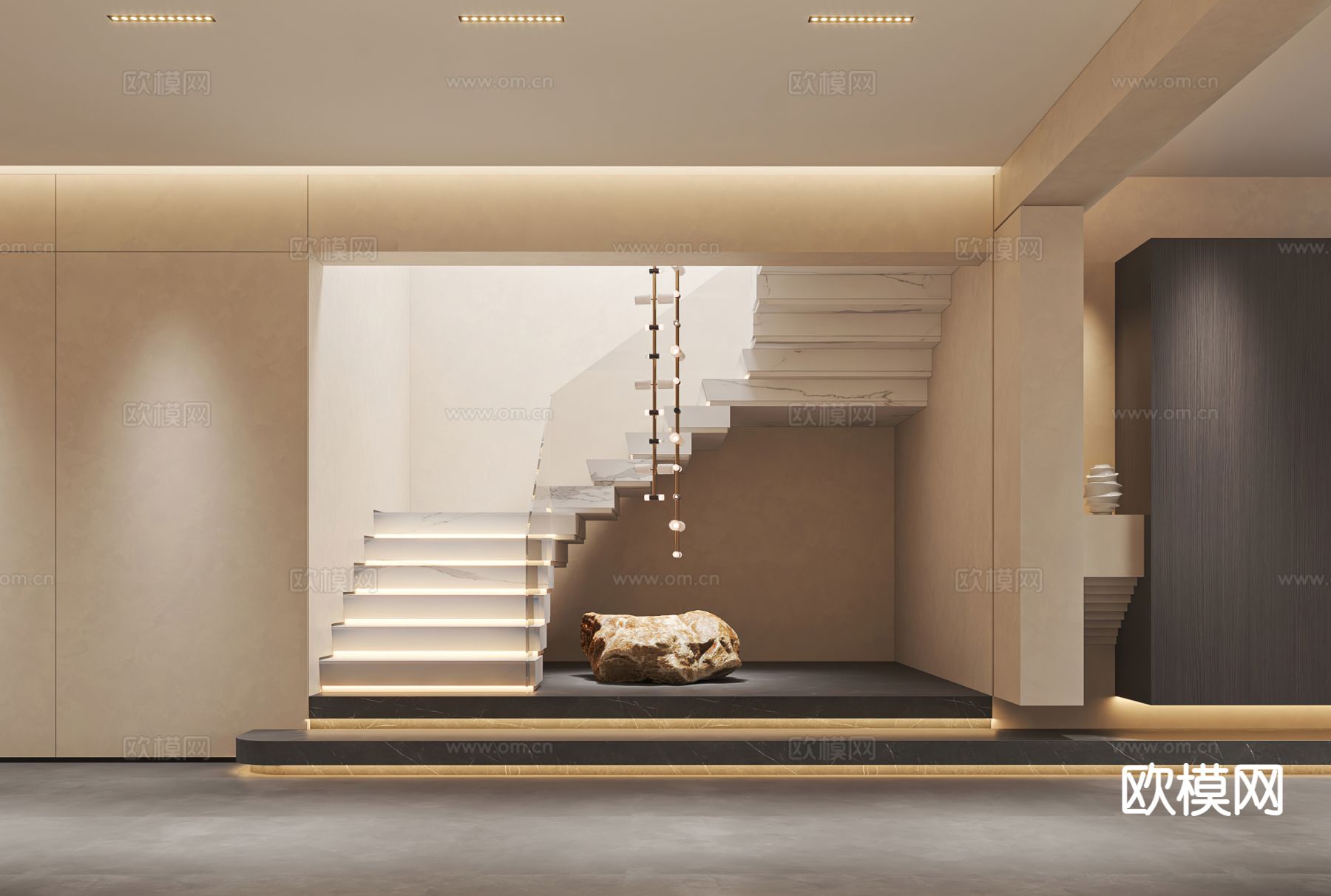 现代梯间 楼梯3d模型下载（渲染图2）
