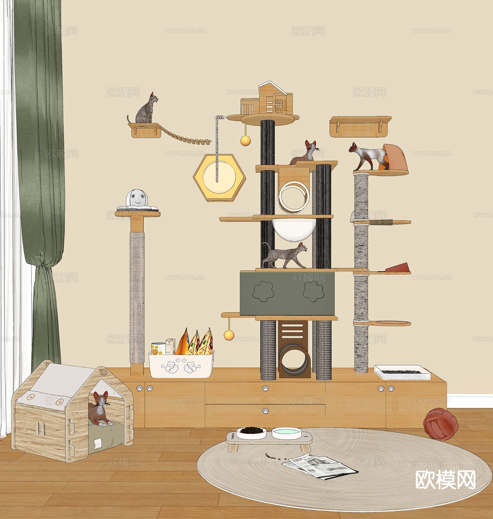 爬猫架 猫舍 猫砂盆su模型下载（渲染图1）