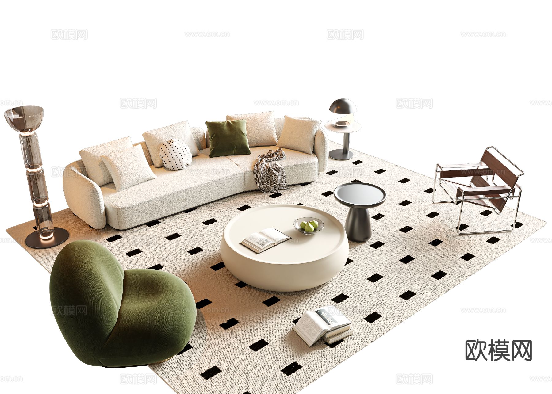 奶油风组合沙发3d模型下载（渲染图1）