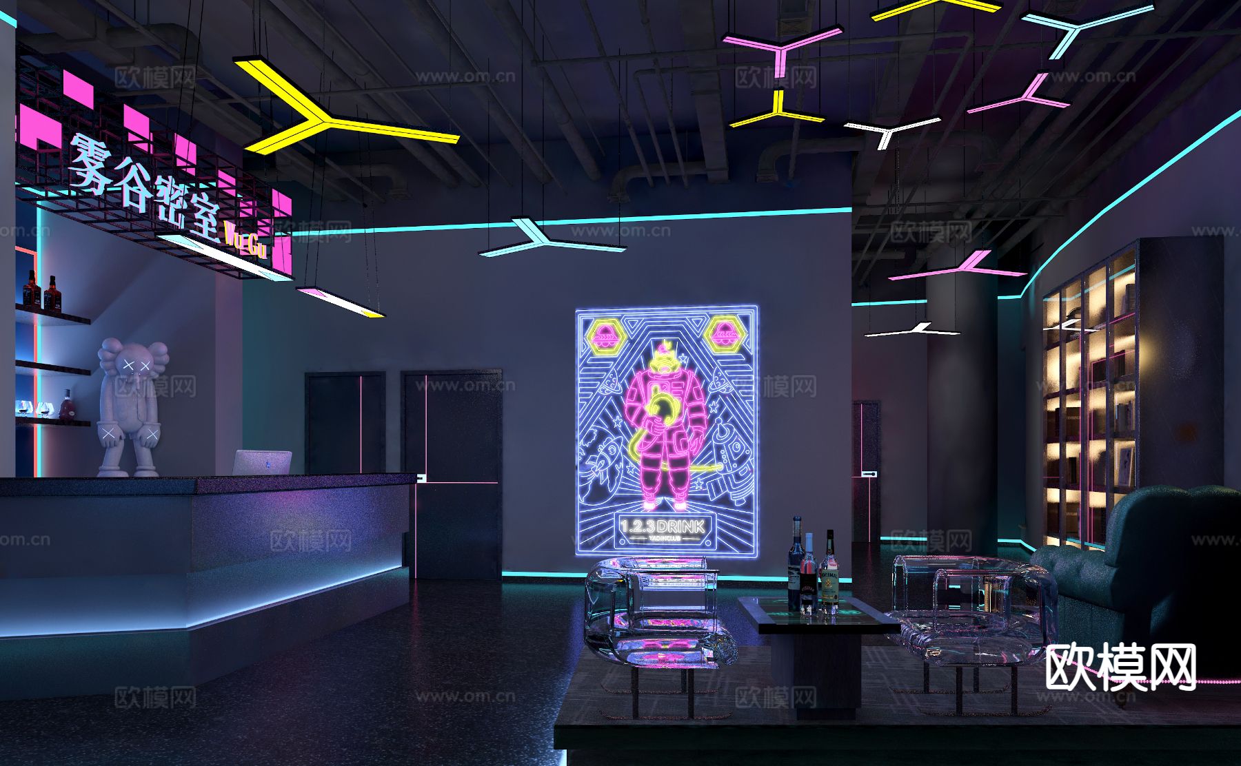 工业风密室逃脱 剧本杀大厅3d模型下载（渲染图1）