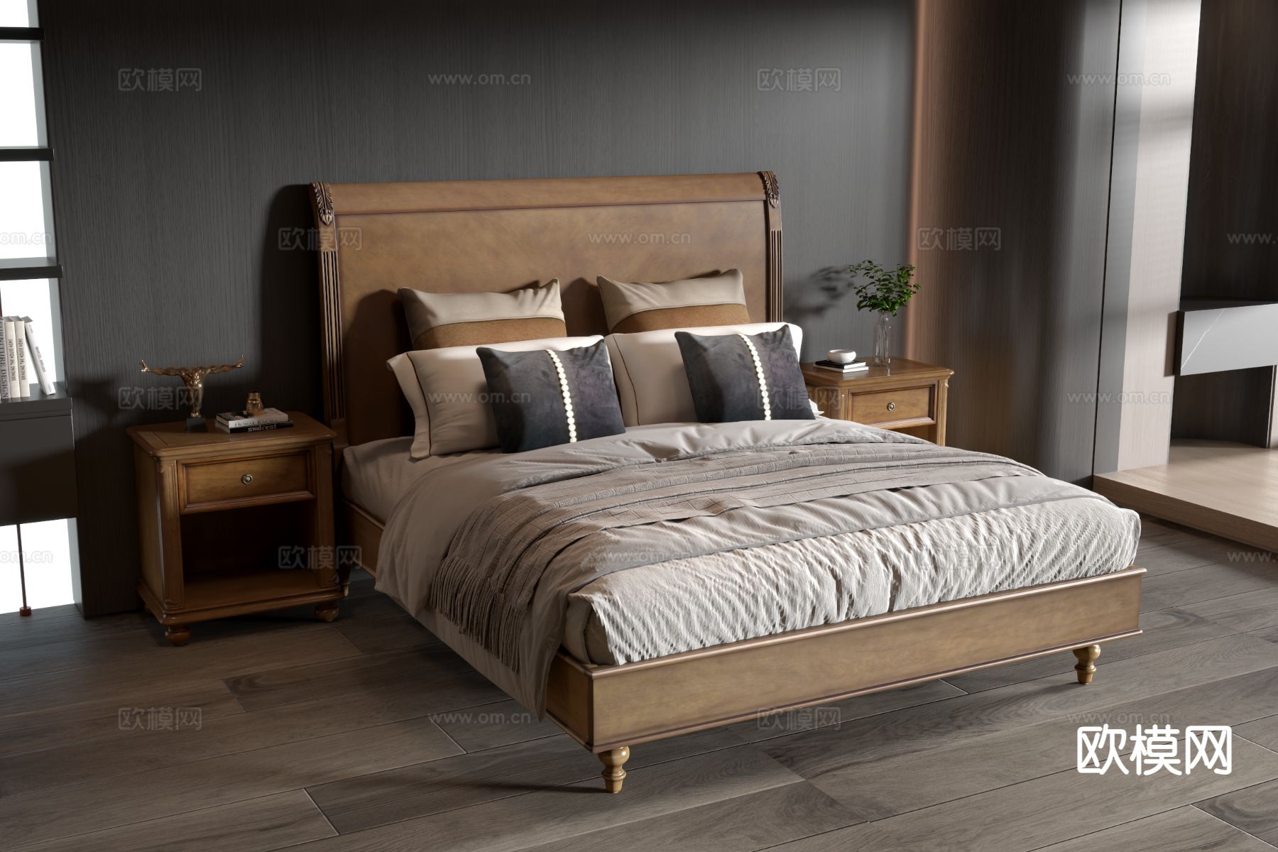 美式双人床3d模型下载