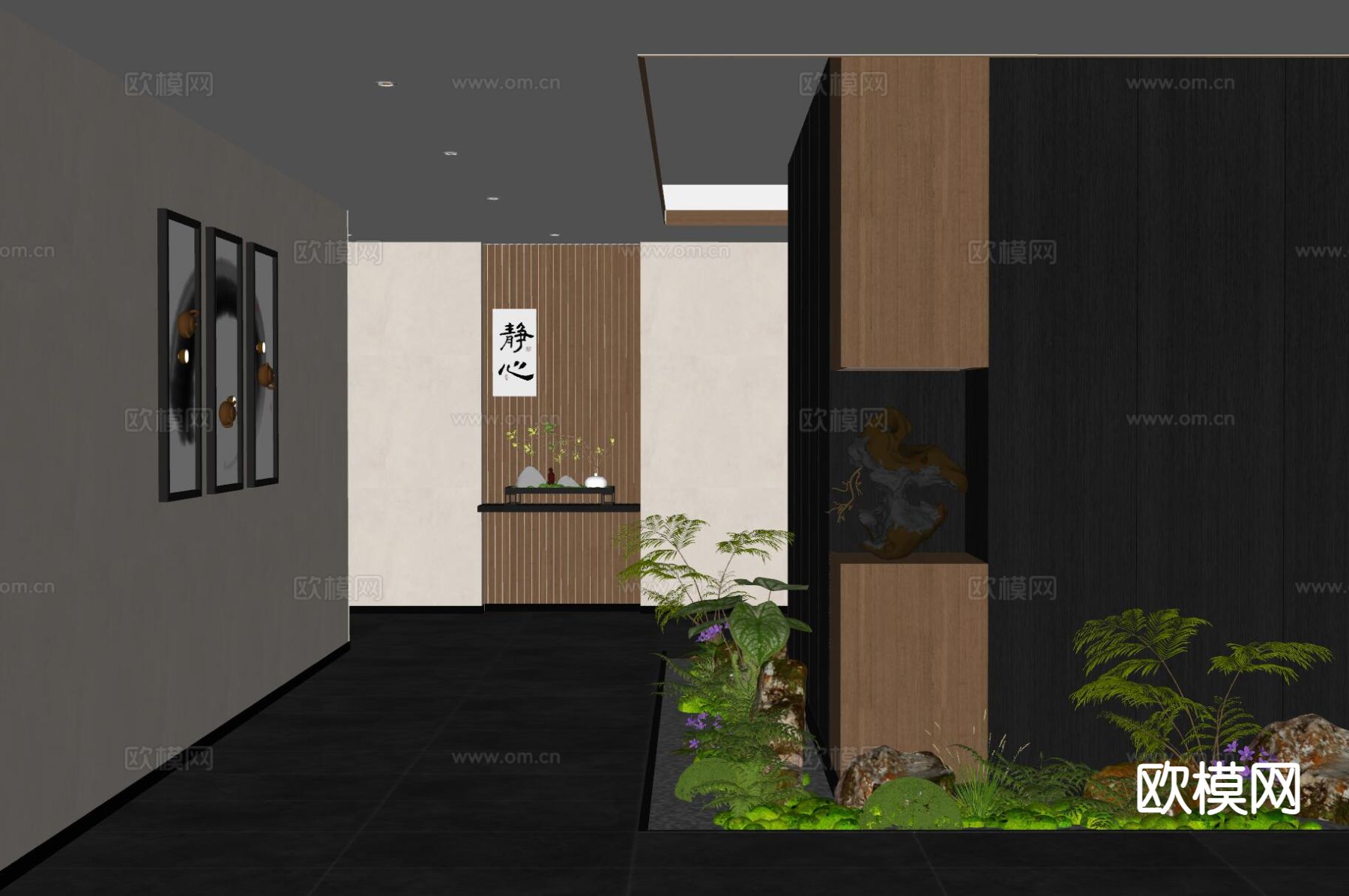 新中式会所走廊 过道su模型下载（渲染图1）