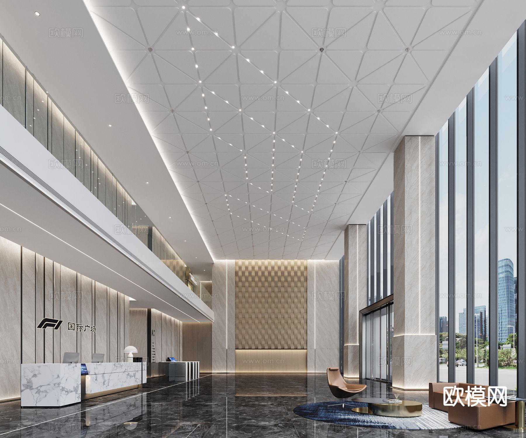 办公大堂 写字楼大堂3d模型下载