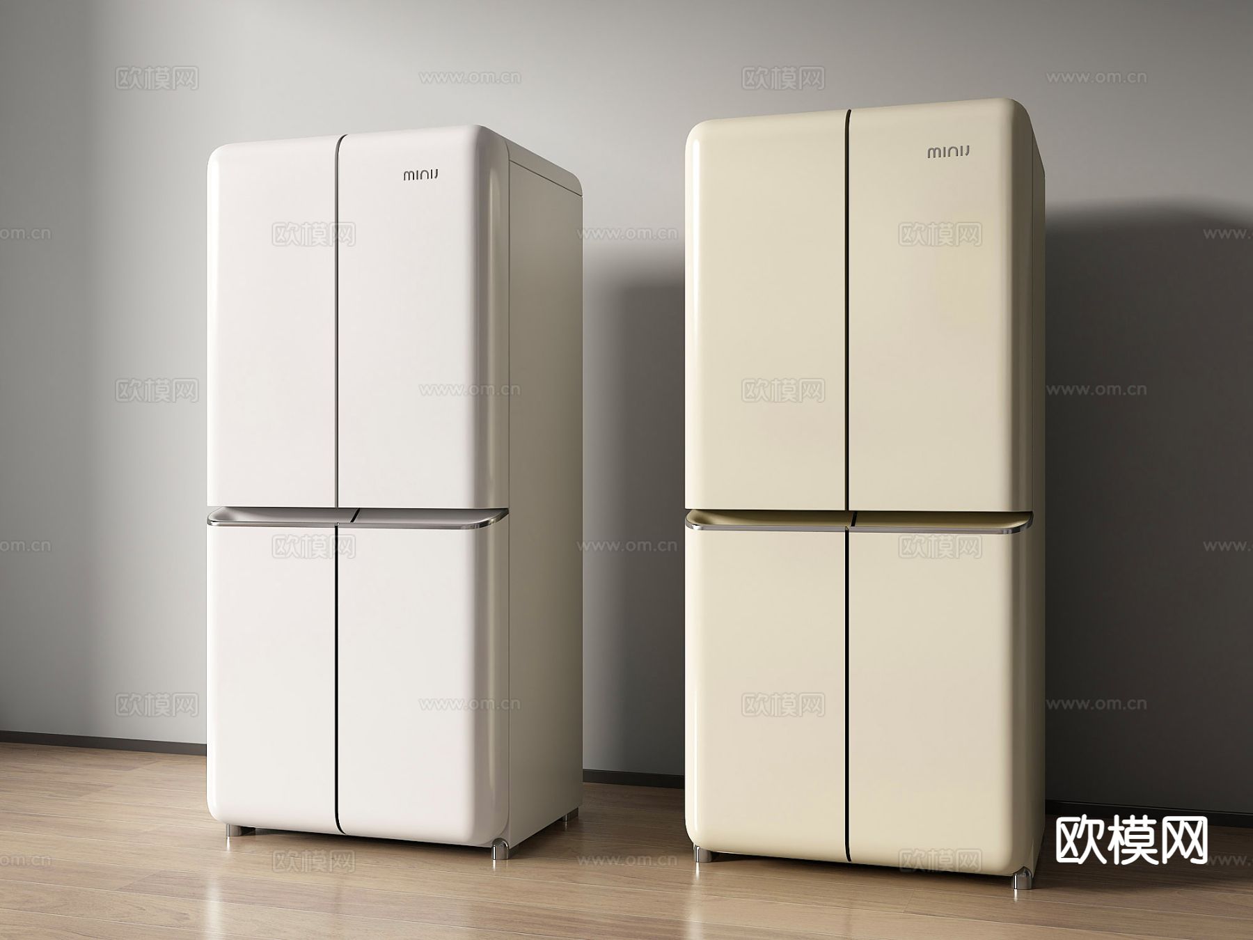 奶油风双开门冰箱su模型下载（渲染图2）