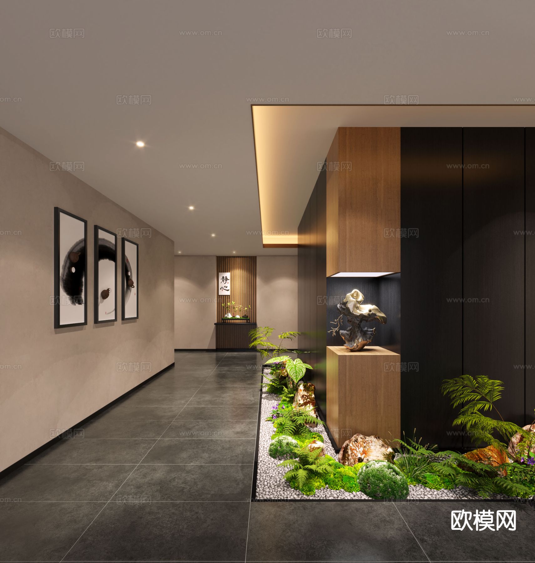 新中式会所走廊 过道su模型下载（渲染图2）