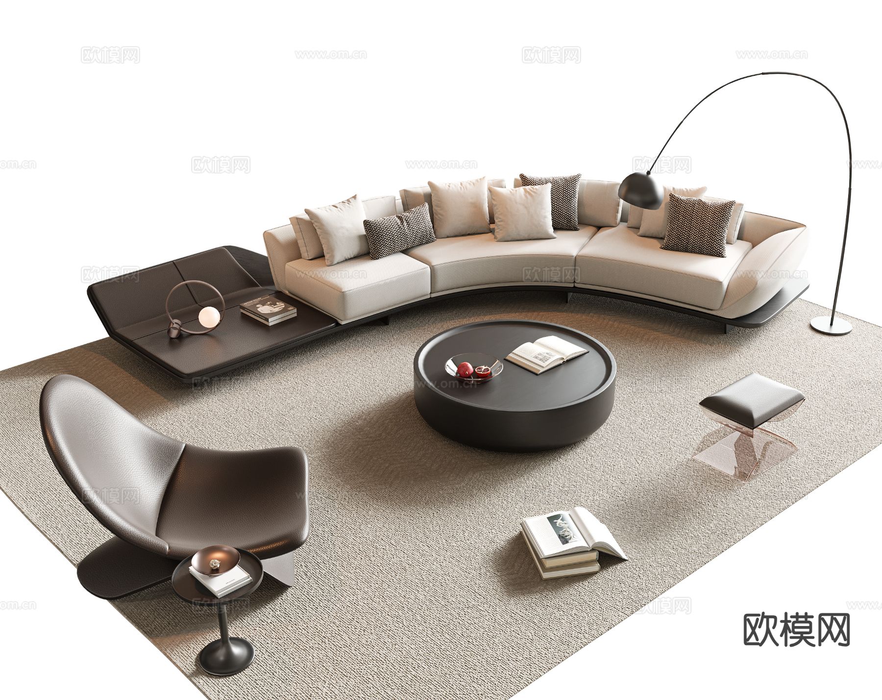 现代弧形沙发 组合沙发3d模型下载_ID15390796_3dmax免费模型-欧模网