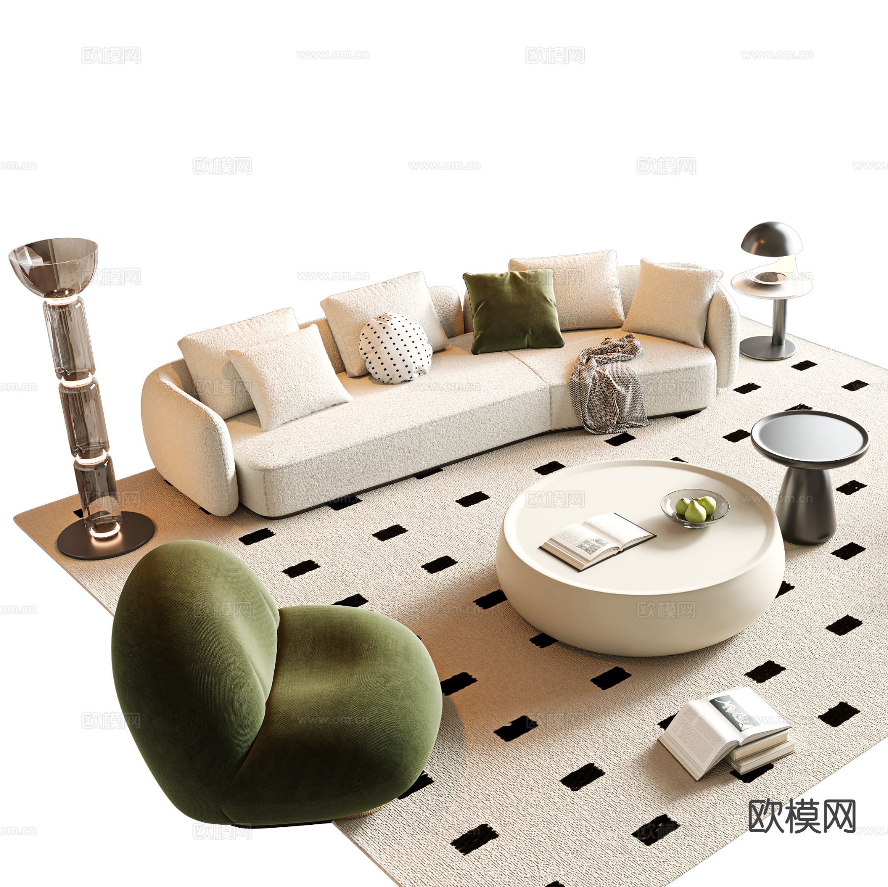 奶油风组合沙发3d模型下载（渲染图2）