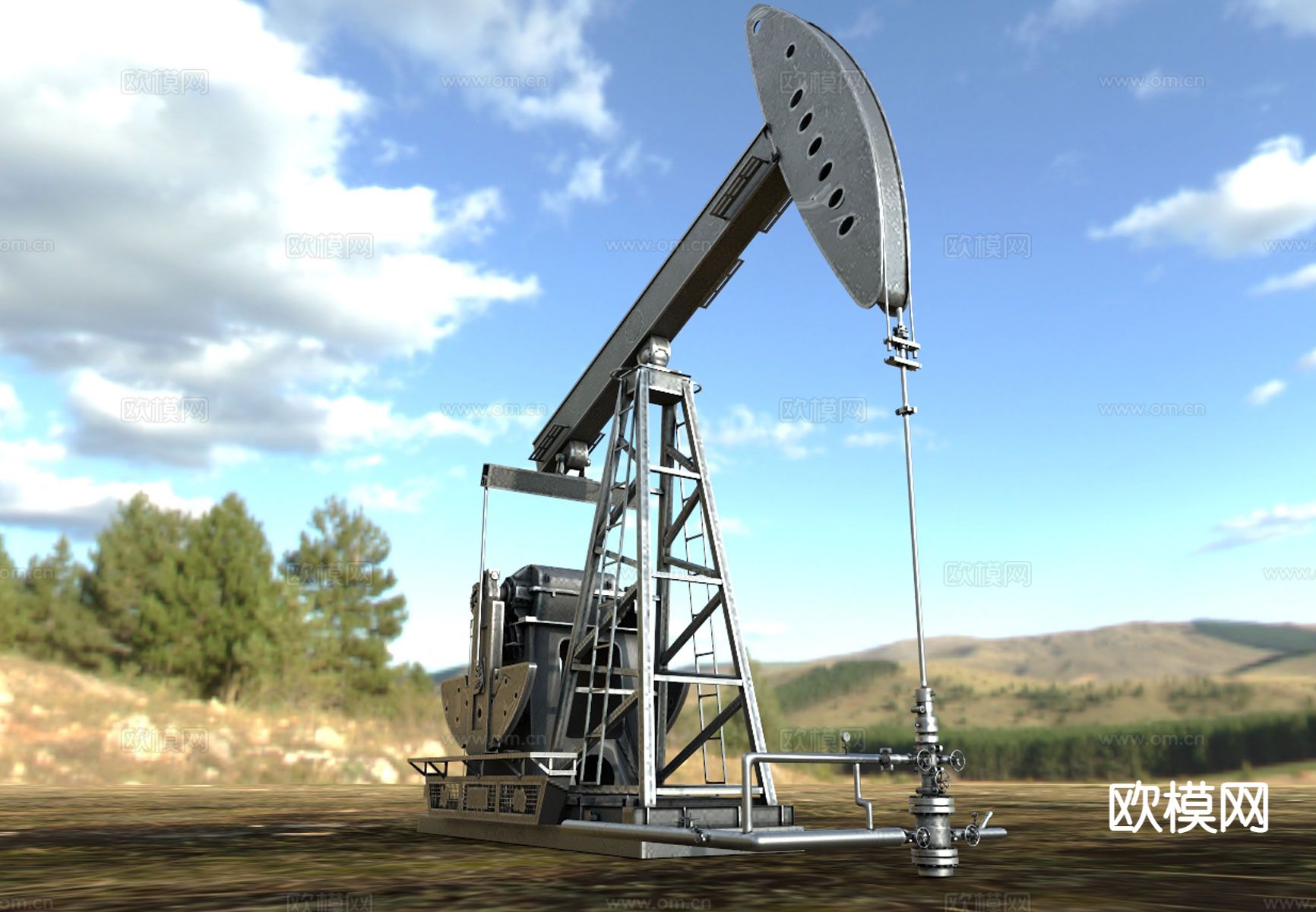 工业设备 抽油机 采油机3d模型下载（渲染图7）