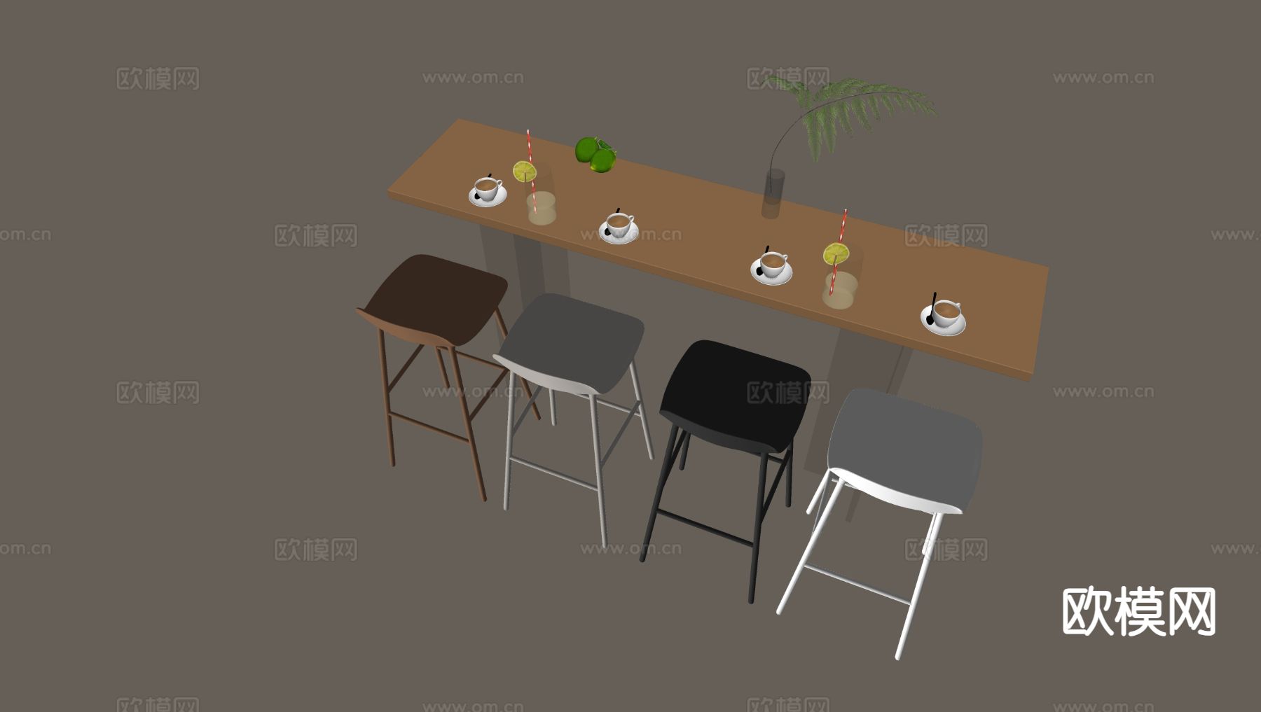 北欧吧台 吧椅su模型下载（渲染图1）