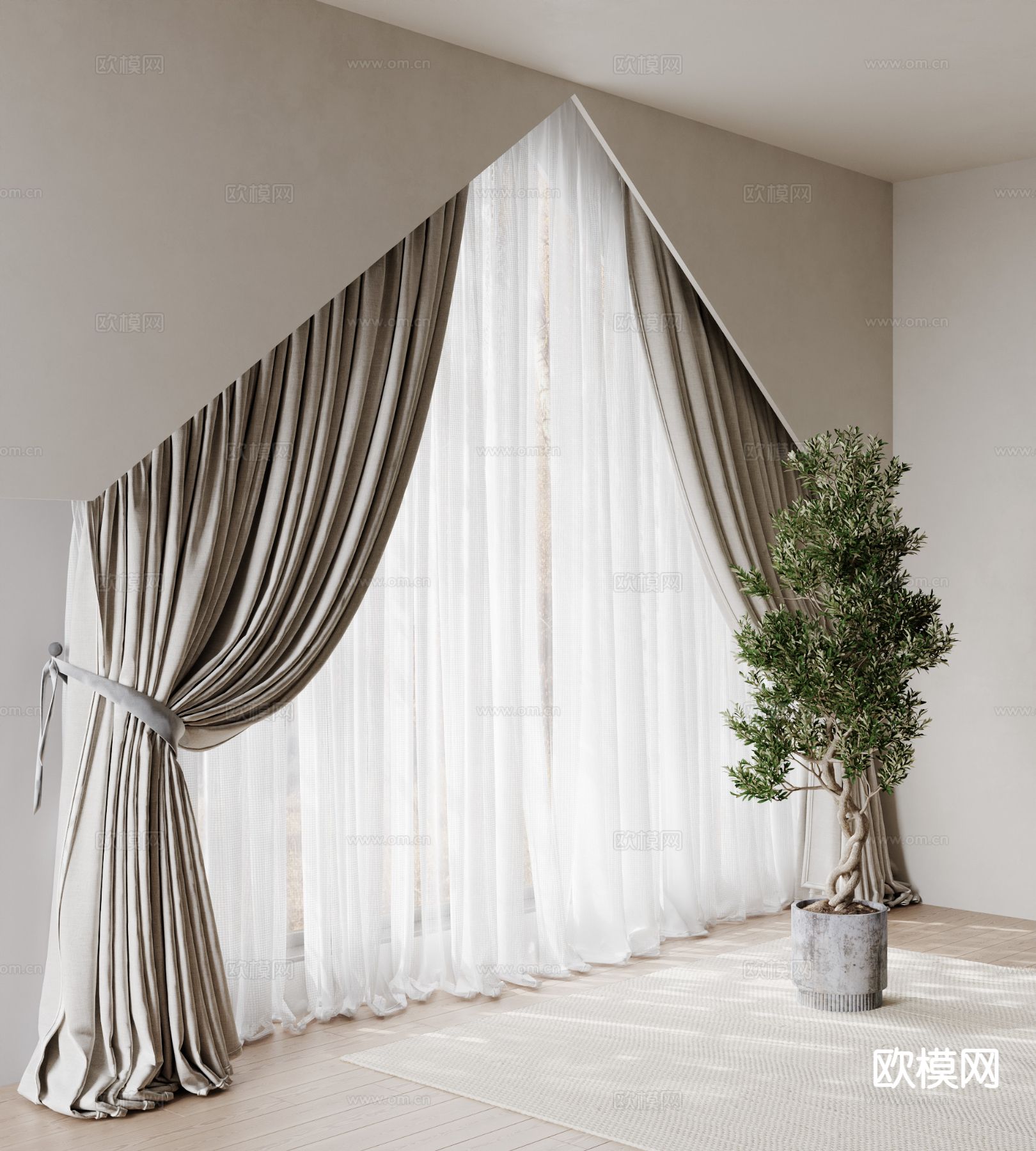 现代窗帘 窗纱3d模型下载