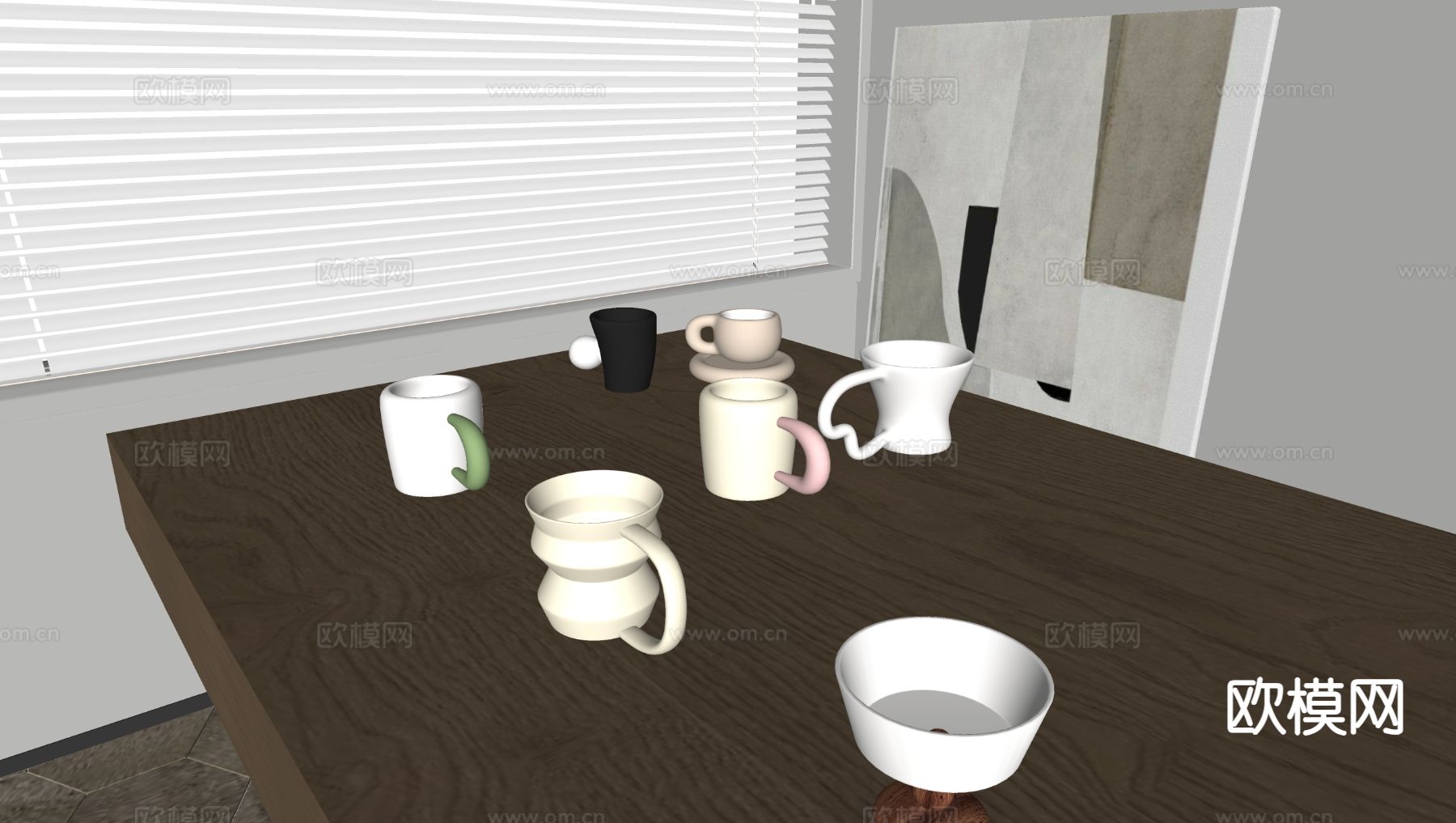 复古马克杯 陶瓷杯子 咖啡杯 杯子su模型下载（渲染图1）