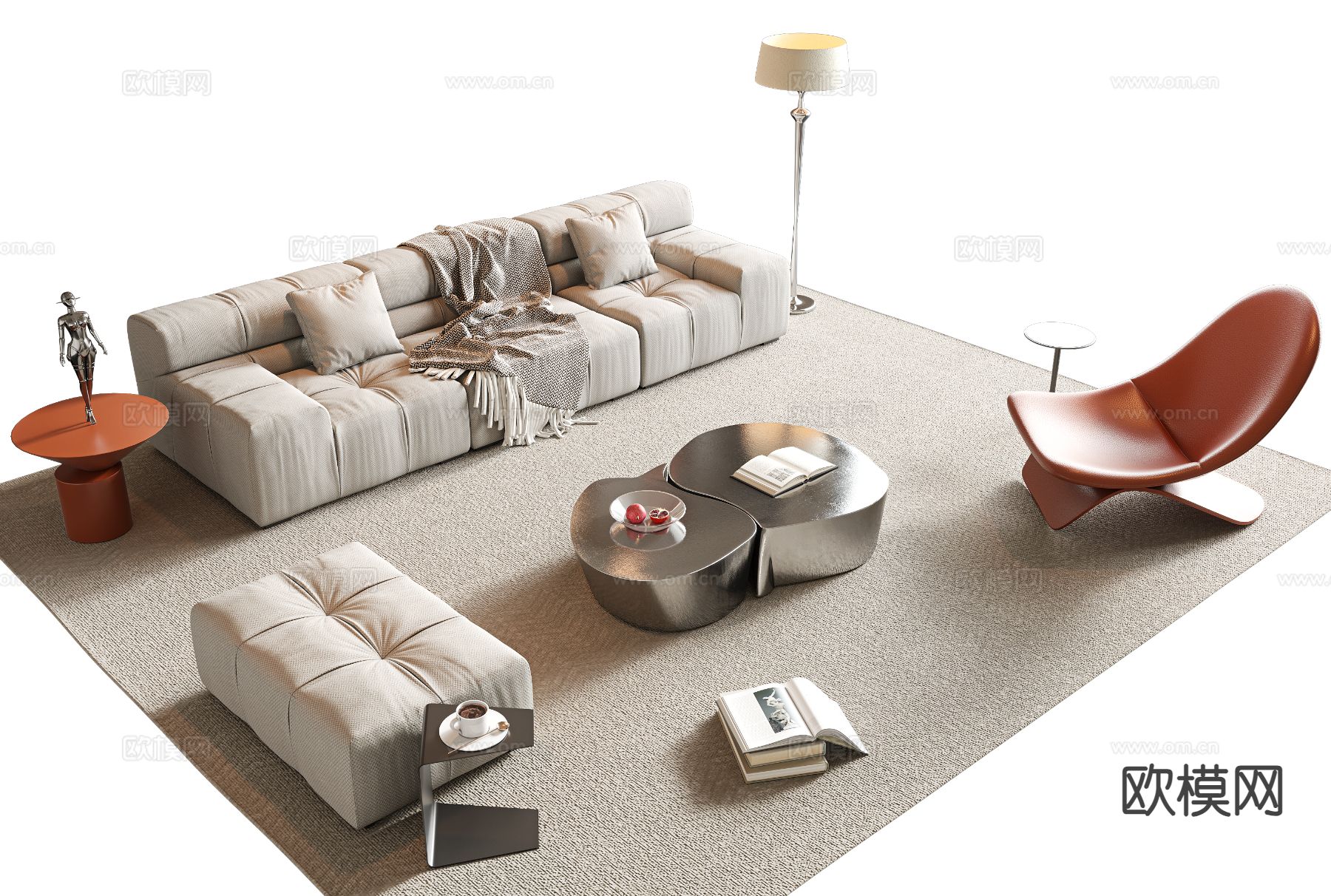 现代组合沙发3d模型下载（渲染图1）