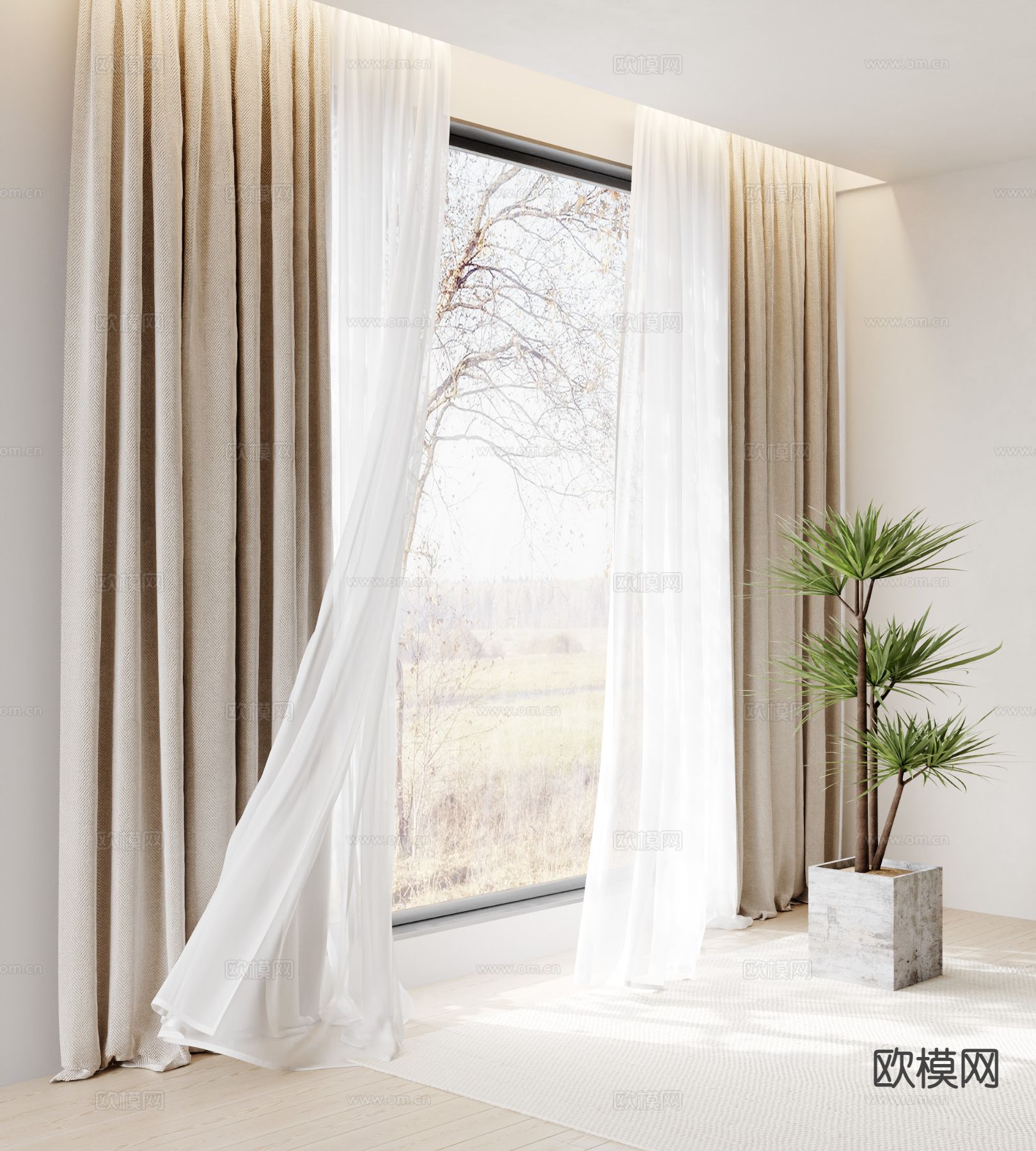 现代窗帘 窗纱3d模型下载