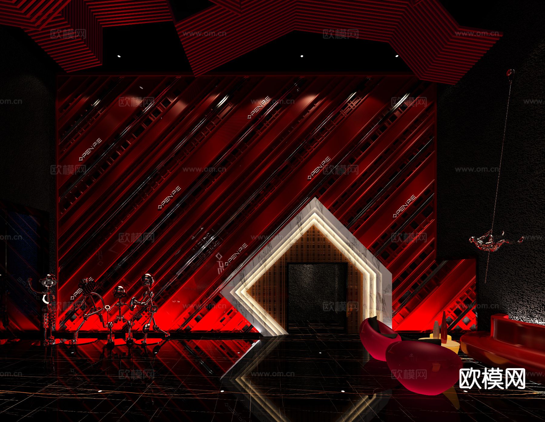 暗黑风酒吧前厅 接待区3d模型下载（渲染图2）