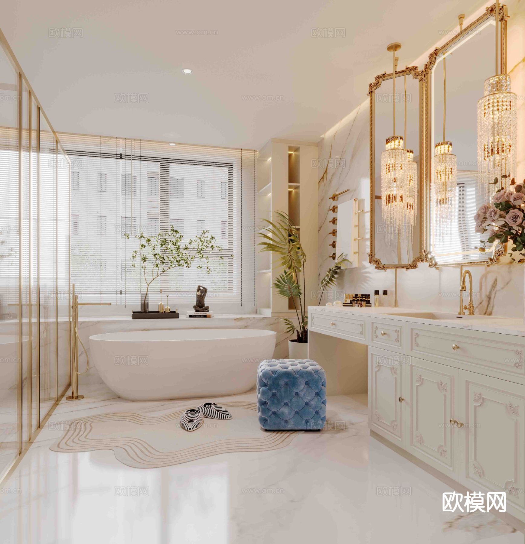 法式卧室 主卧3d模型下载（渲染图2）