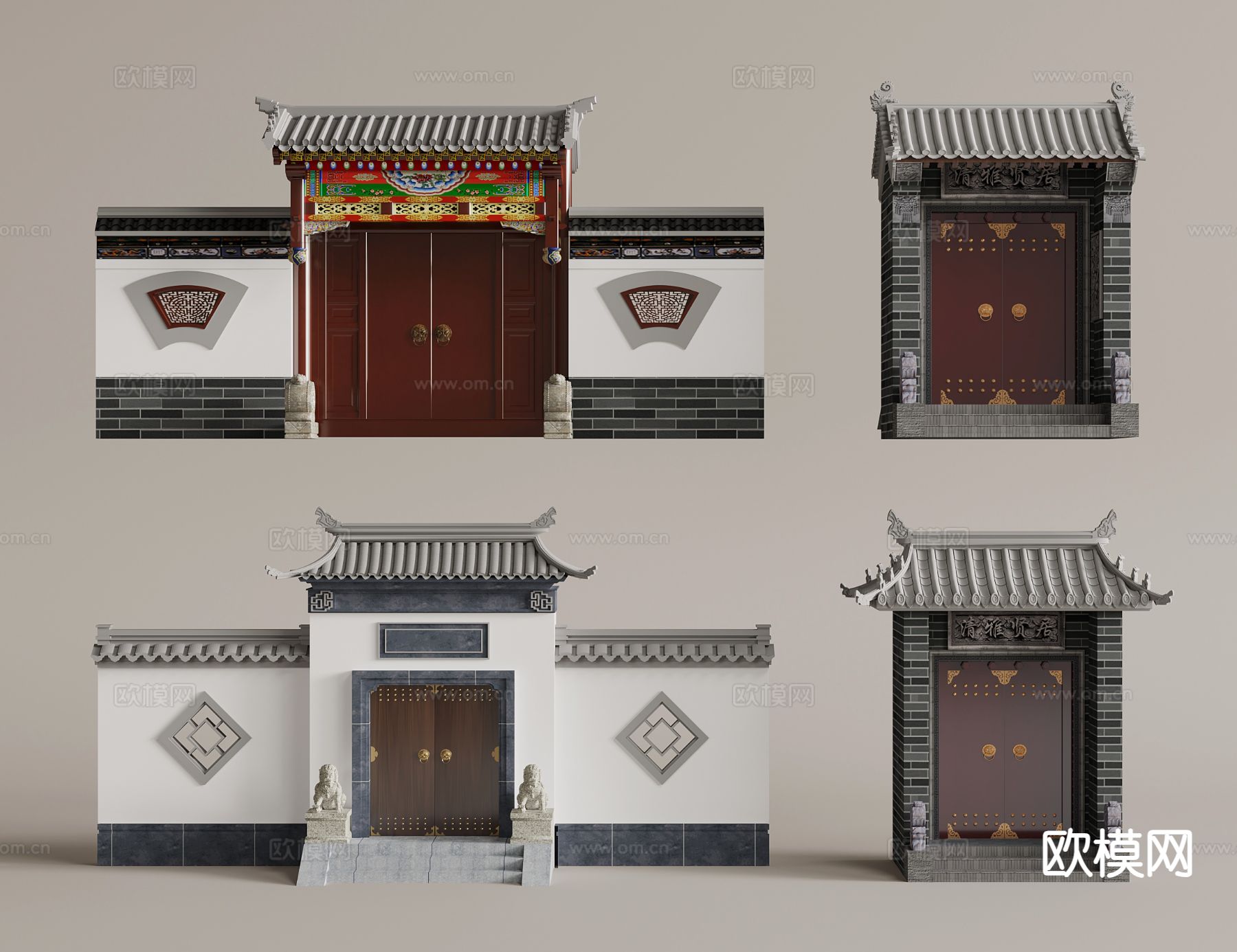 中式庭院门 别墅大门3d模型下载