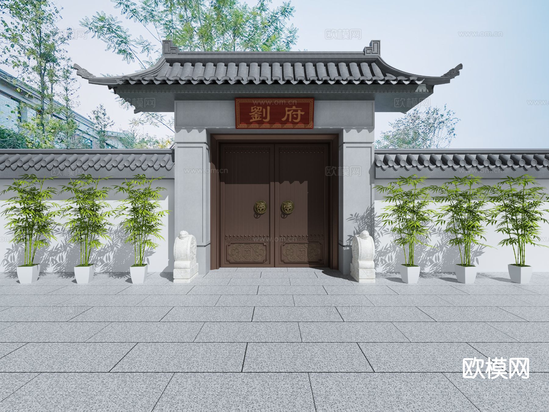 中式入口大门 庭院大门3d模型下载