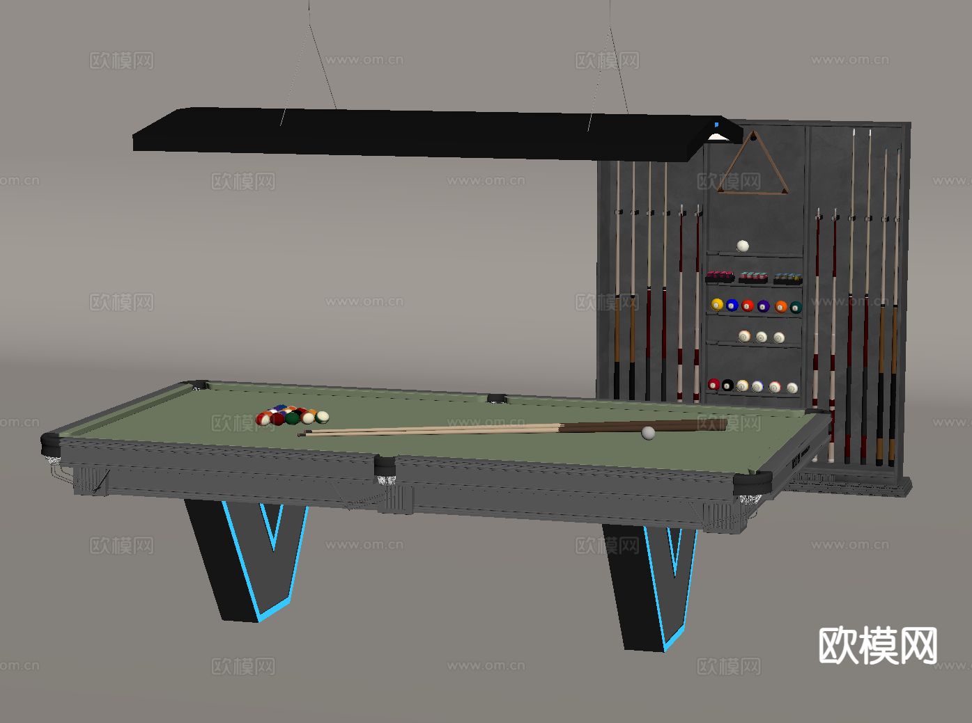 台球桌 台球杆su模型下载（渲染图1）