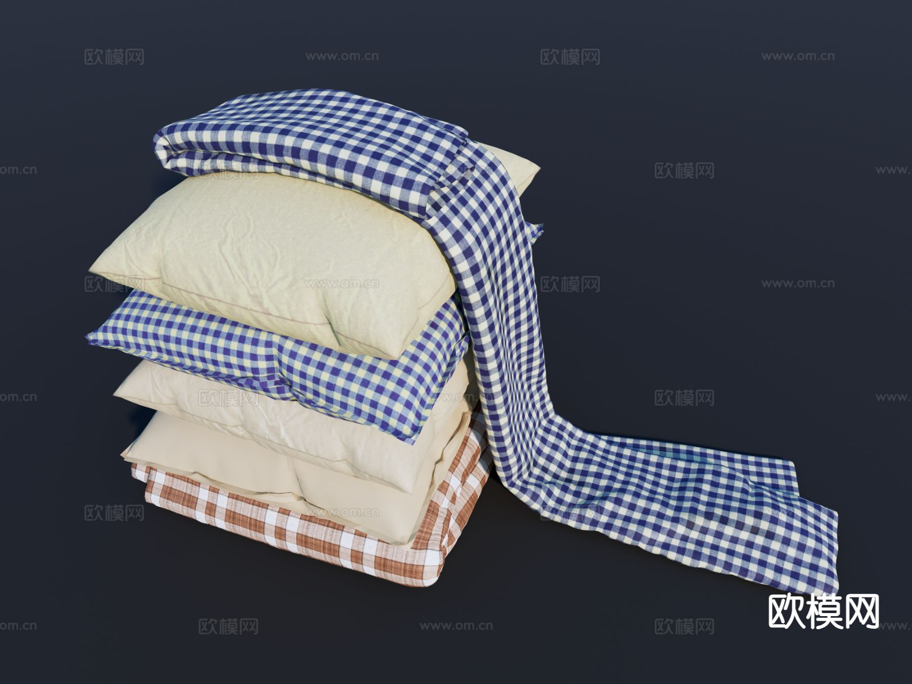 现代被子 褥子 枕头 抱枕su模型下载（渲染图2）