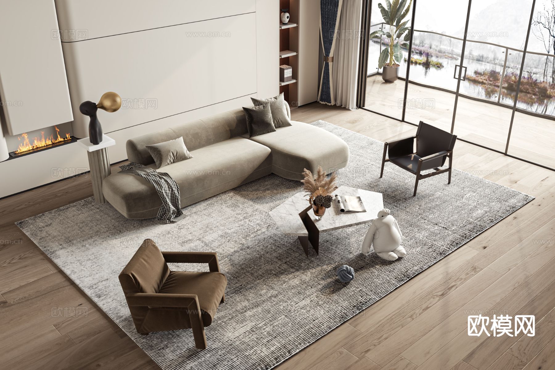 现代转角沙发 组合沙发3d模型下载