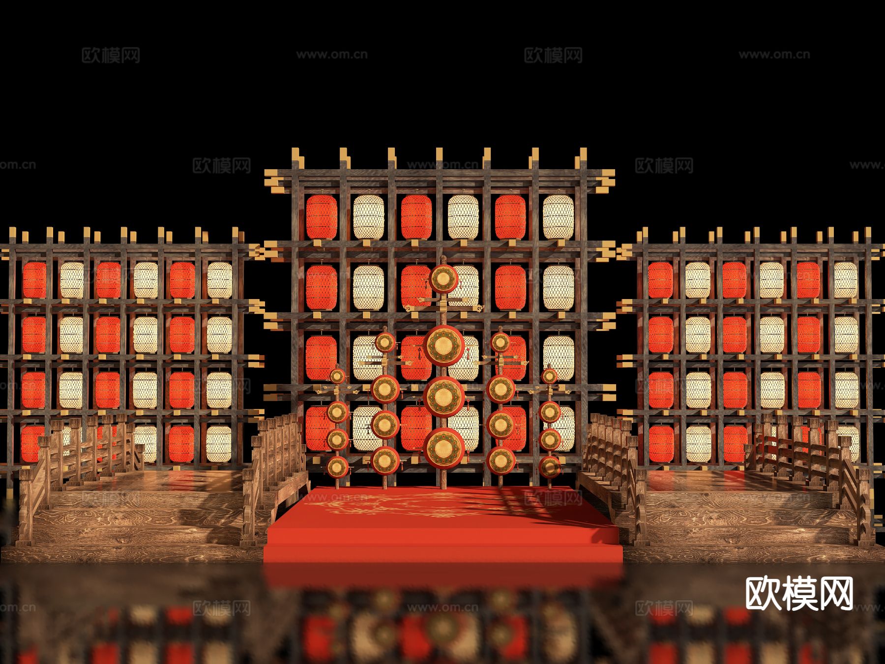新中式古风舞台su模型下载（渲染图2）