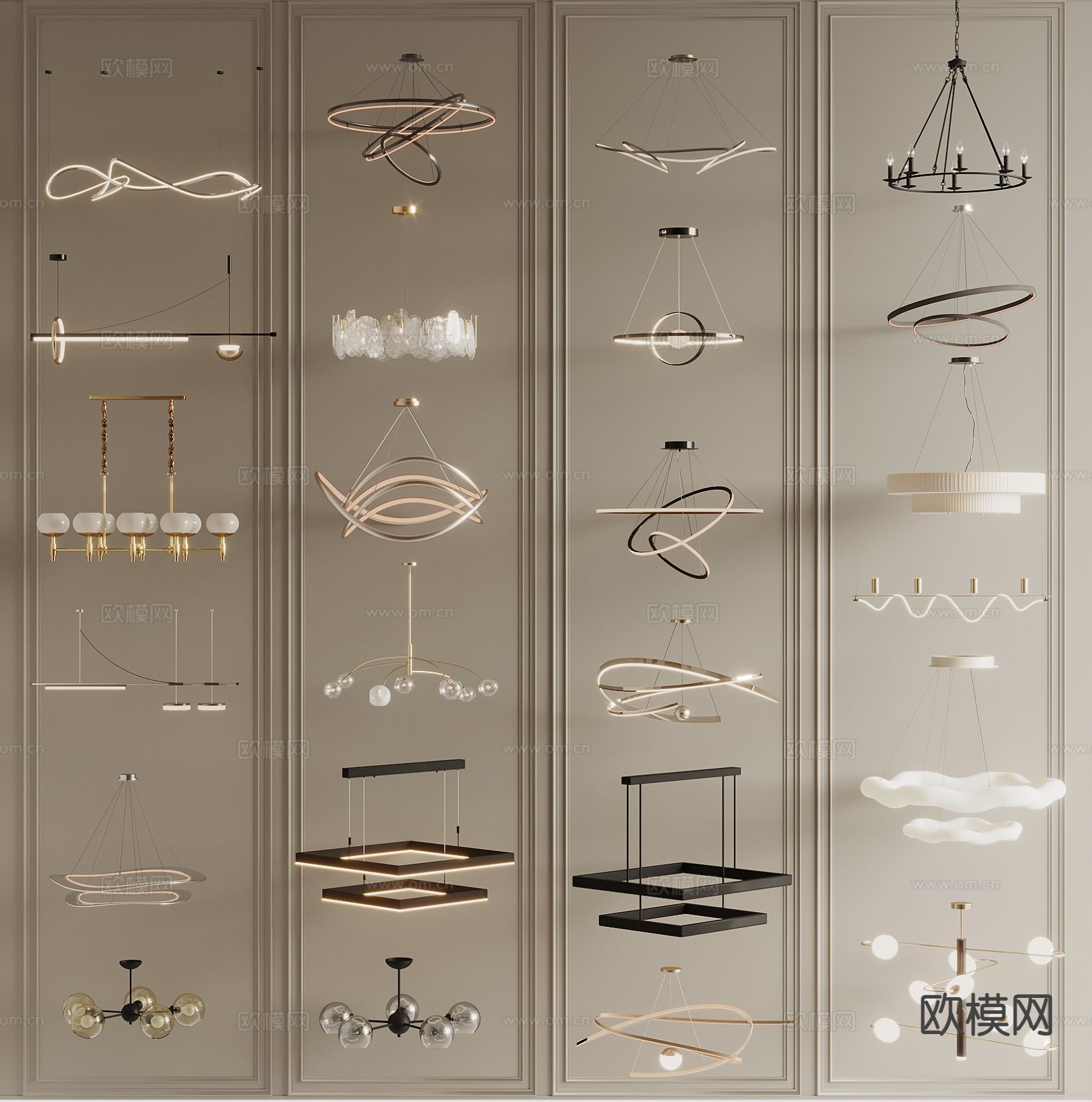 轻奢吊灯 一字型吊灯 餐厅灯3d模型下载