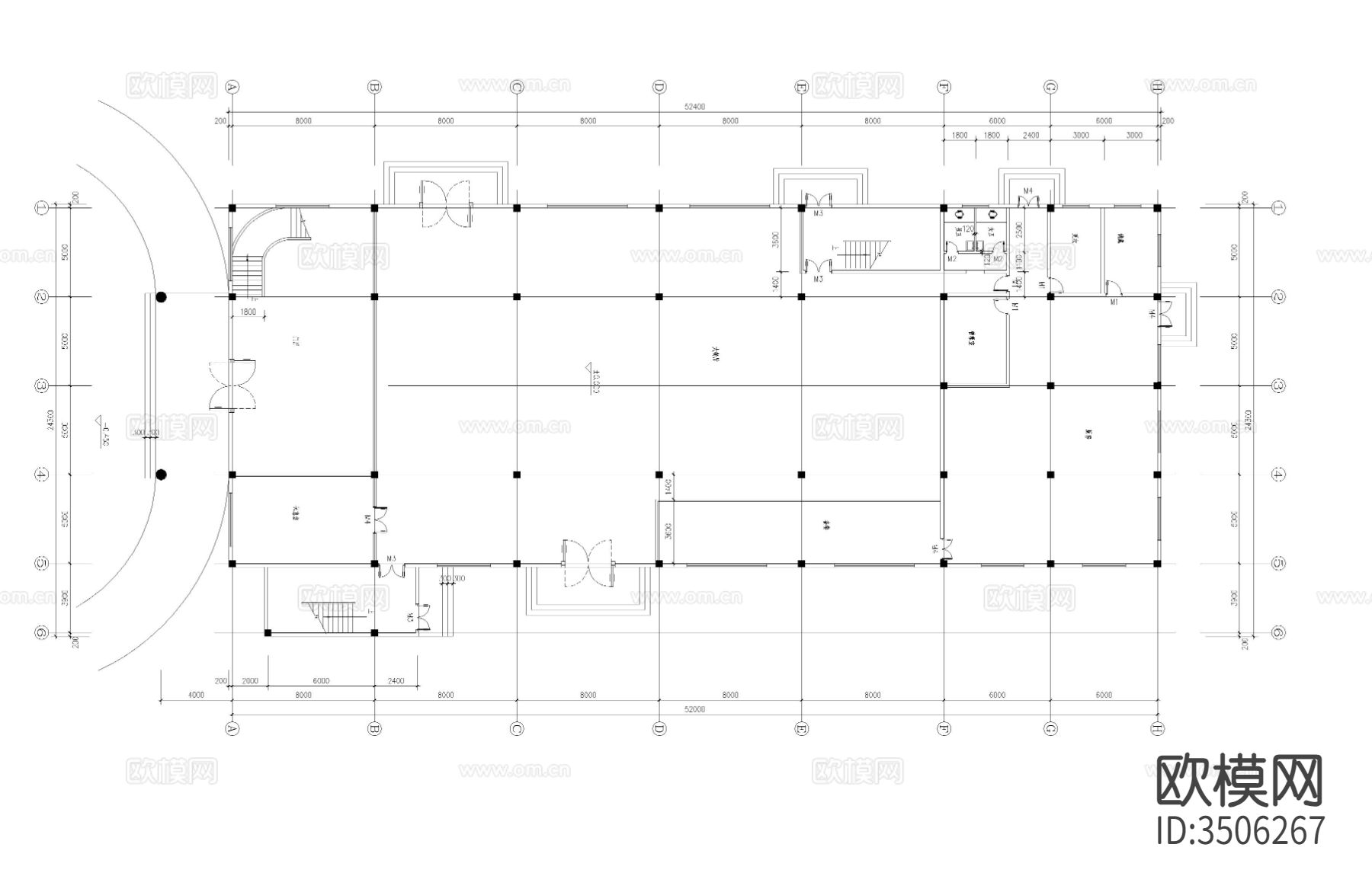 食堂建筑cad施工图下载（渲染图1）