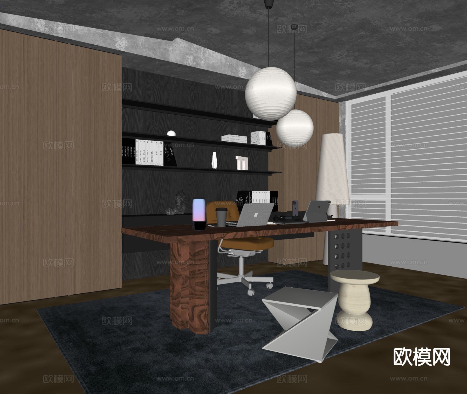 中古风书房su模型下载（渲染图1）