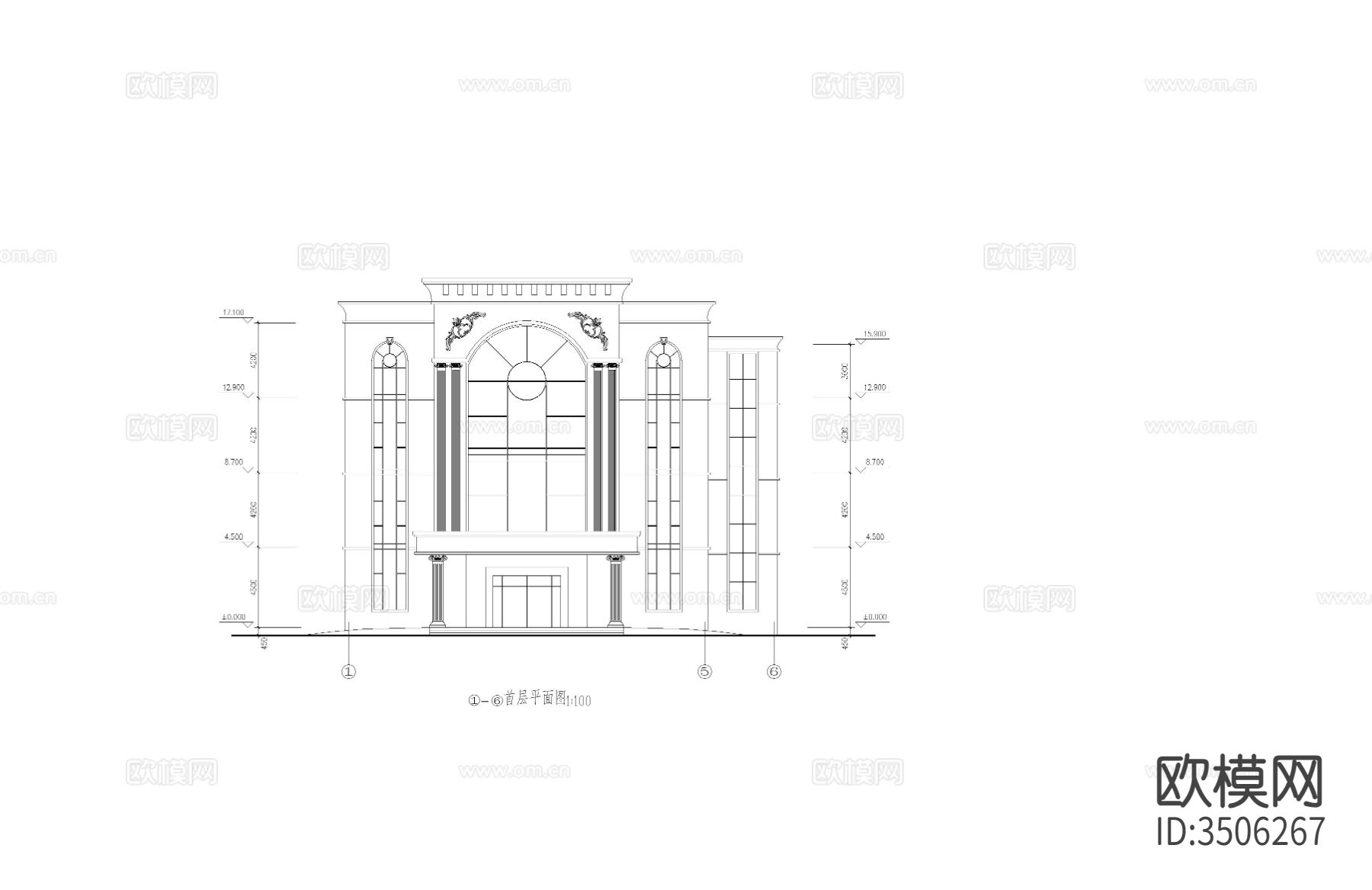 食堂建筑cad施工图下载（渲染图7）