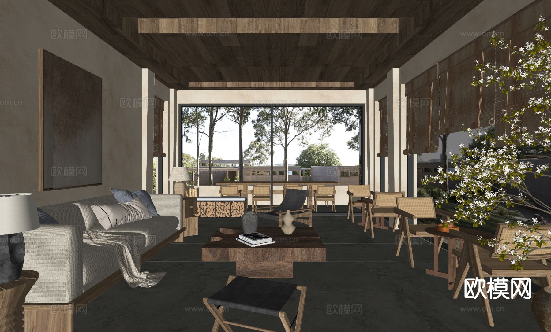 侘寂民宿大堂 接待大厅su模型下载（渲染图1）