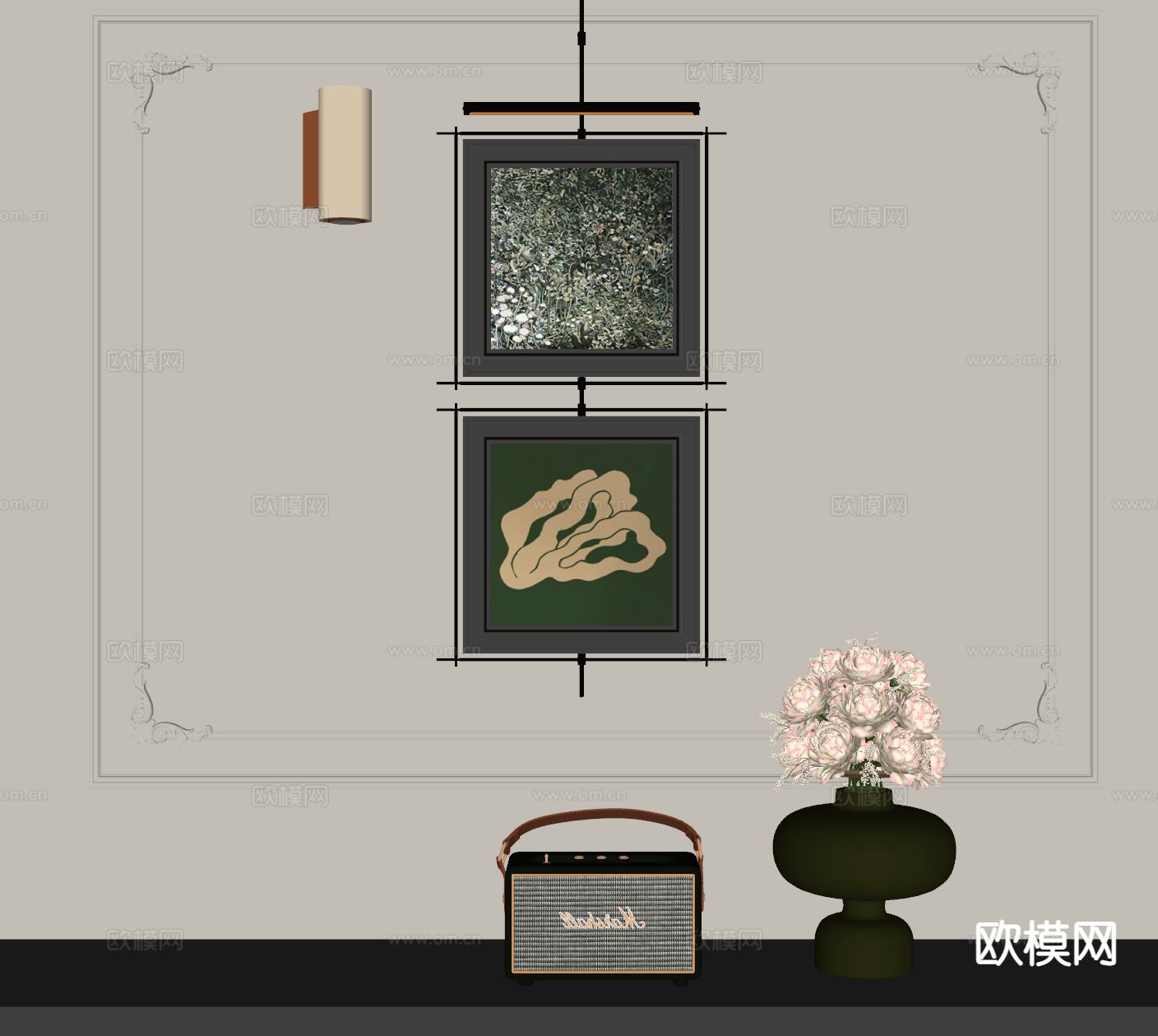 中古风装饰画 挂画su模型下载（渲染图1）