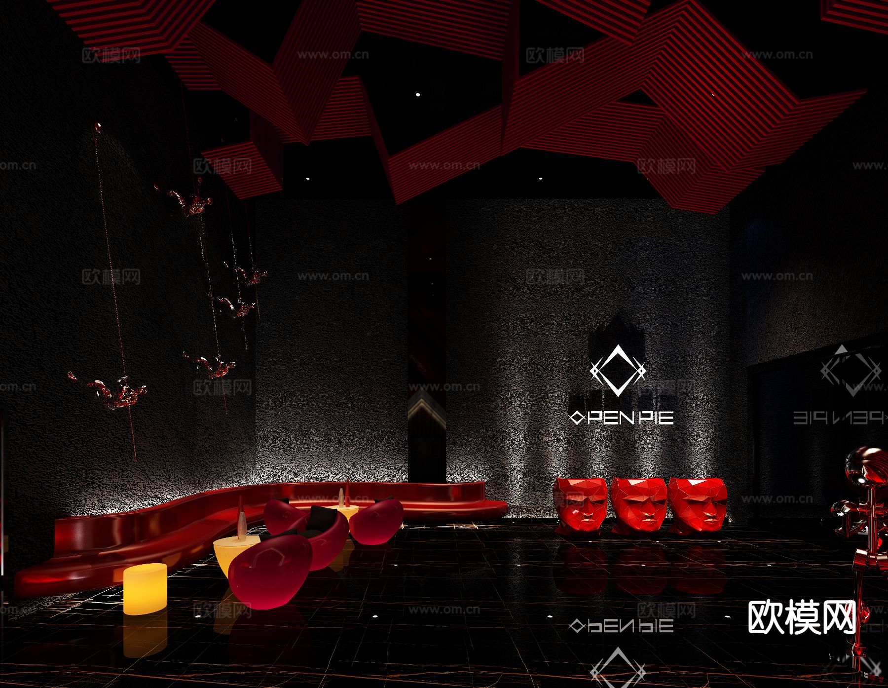 暗黑风酒吧前厅 接待区3d模型下载（渲染图3）