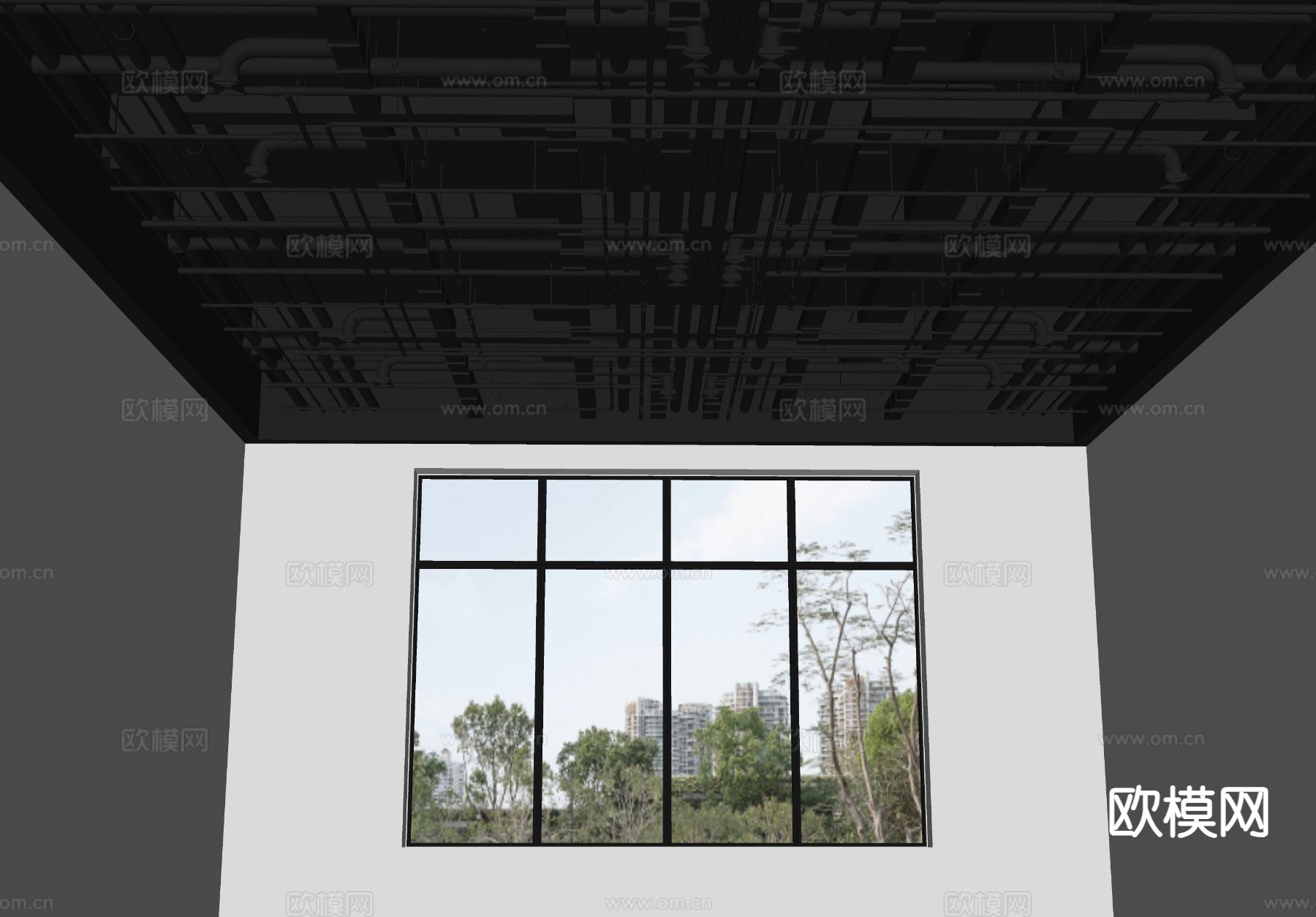 工业吊顶 管道吊顶 消防管道su模型下载（渲染图1）