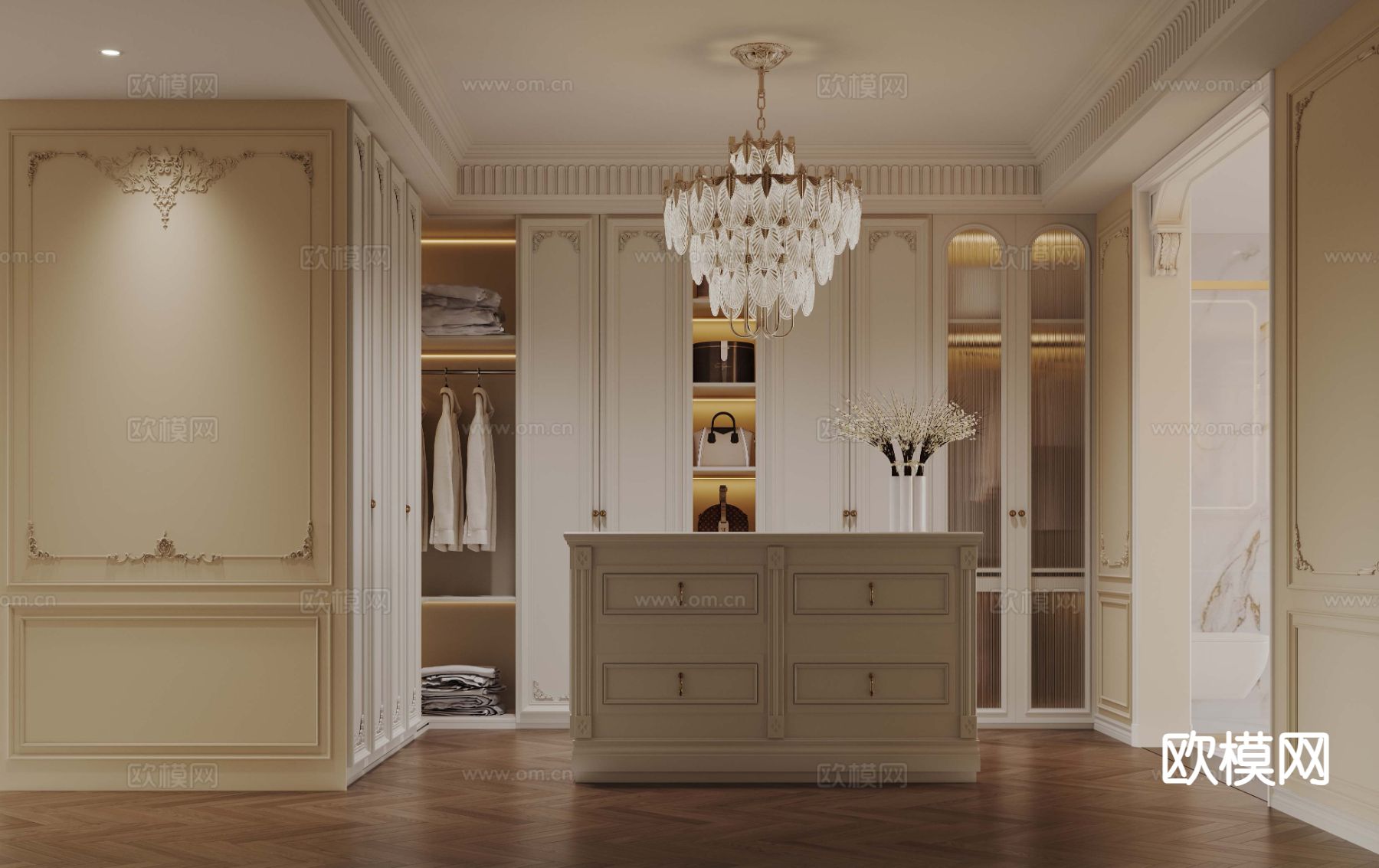 法式卧室 主卧3d模型下载（渲染图3）