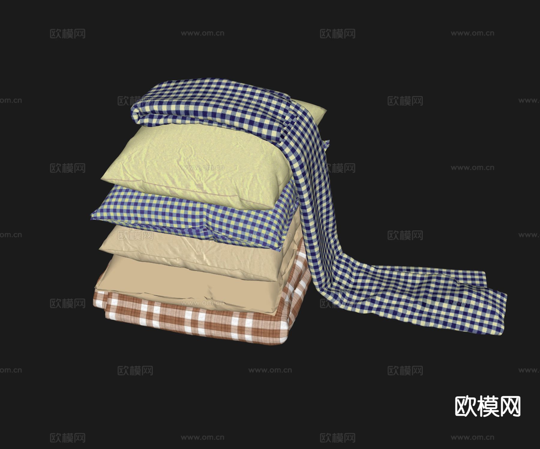 现代被子 褥子 枕头 抱枕su模型下载（渲染图1）